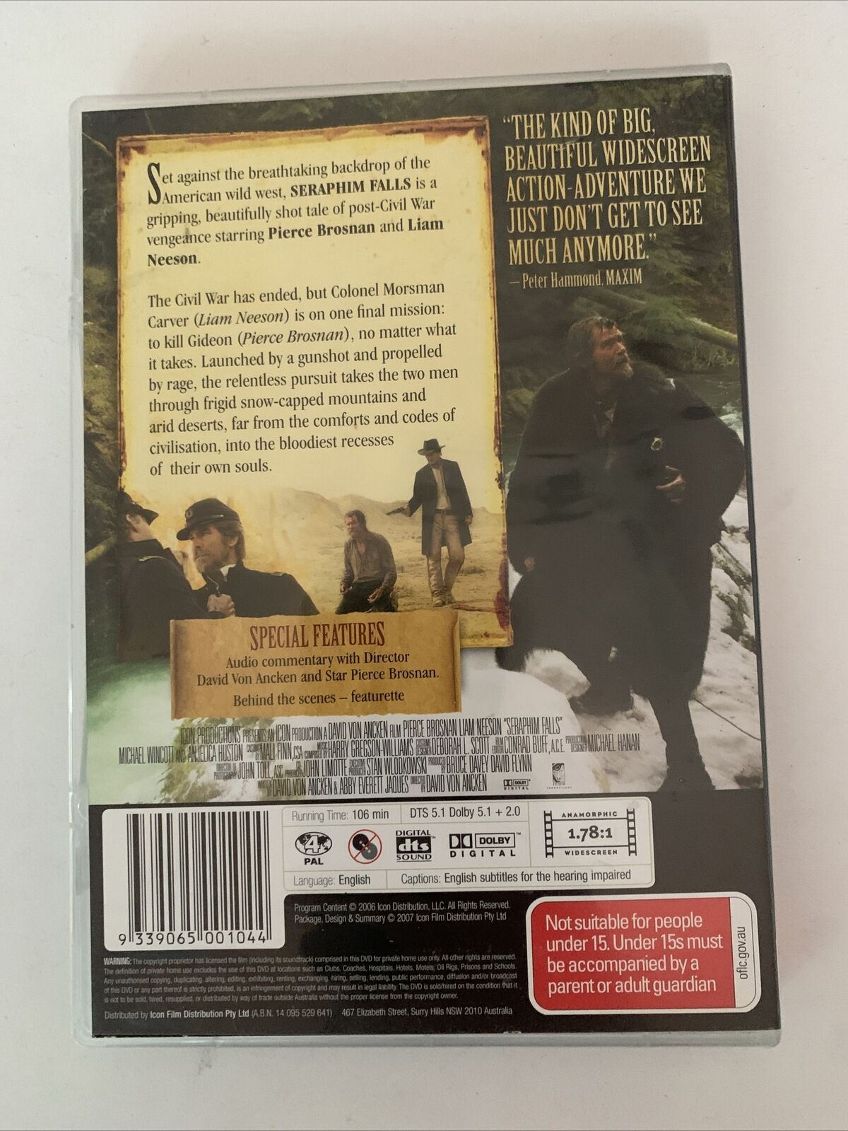 Seraphim Falls (DVD, 2006) Liam Neeson, Pierce Brosnan, Michael Wincott Region 4