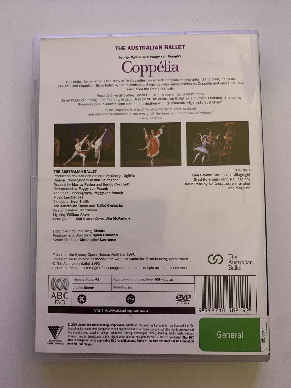 Coppelia - The Australian Ballet (DVD, 2007) Lisa Pavane. All Regions