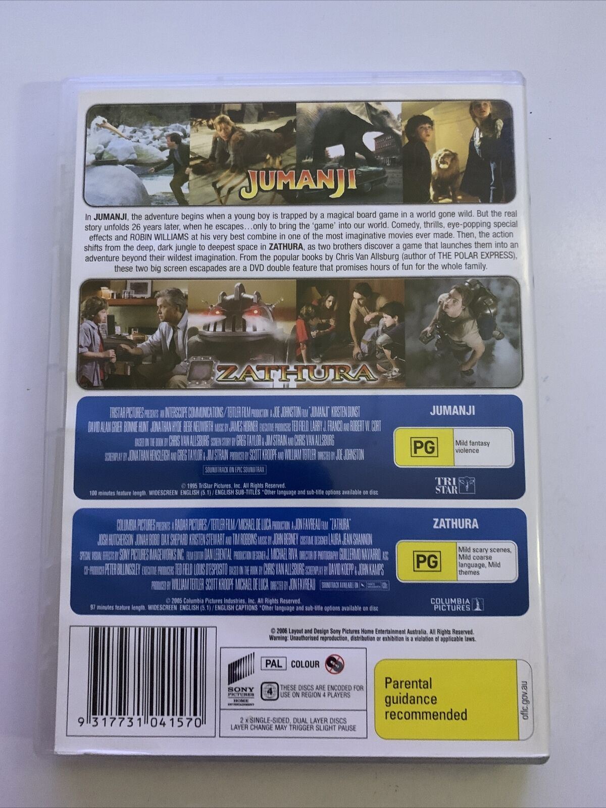 Jumanji / Zathura - A Space Adventure (DVD) Robin Williams. Region 4