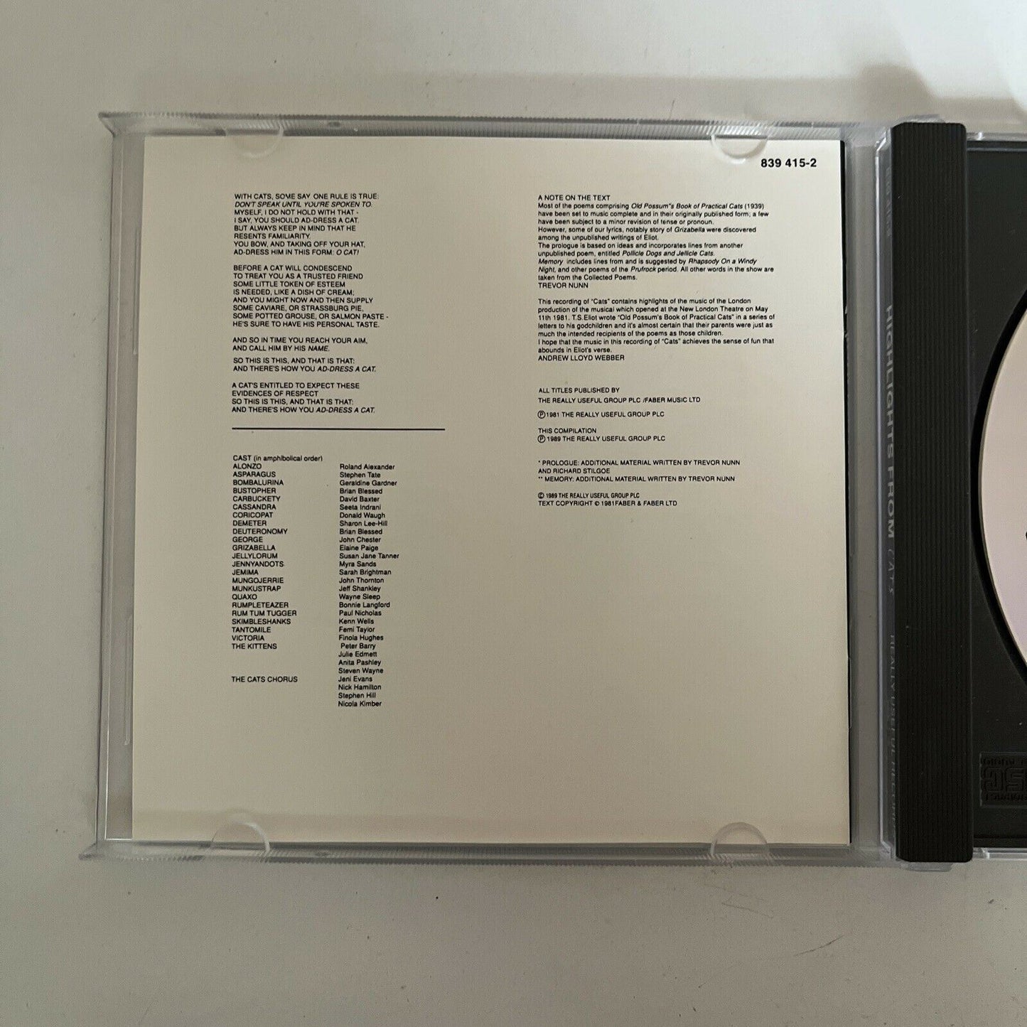 Cats - Highlights from the 1981 Original London Cast Andrew Lloyd Webber (CD)