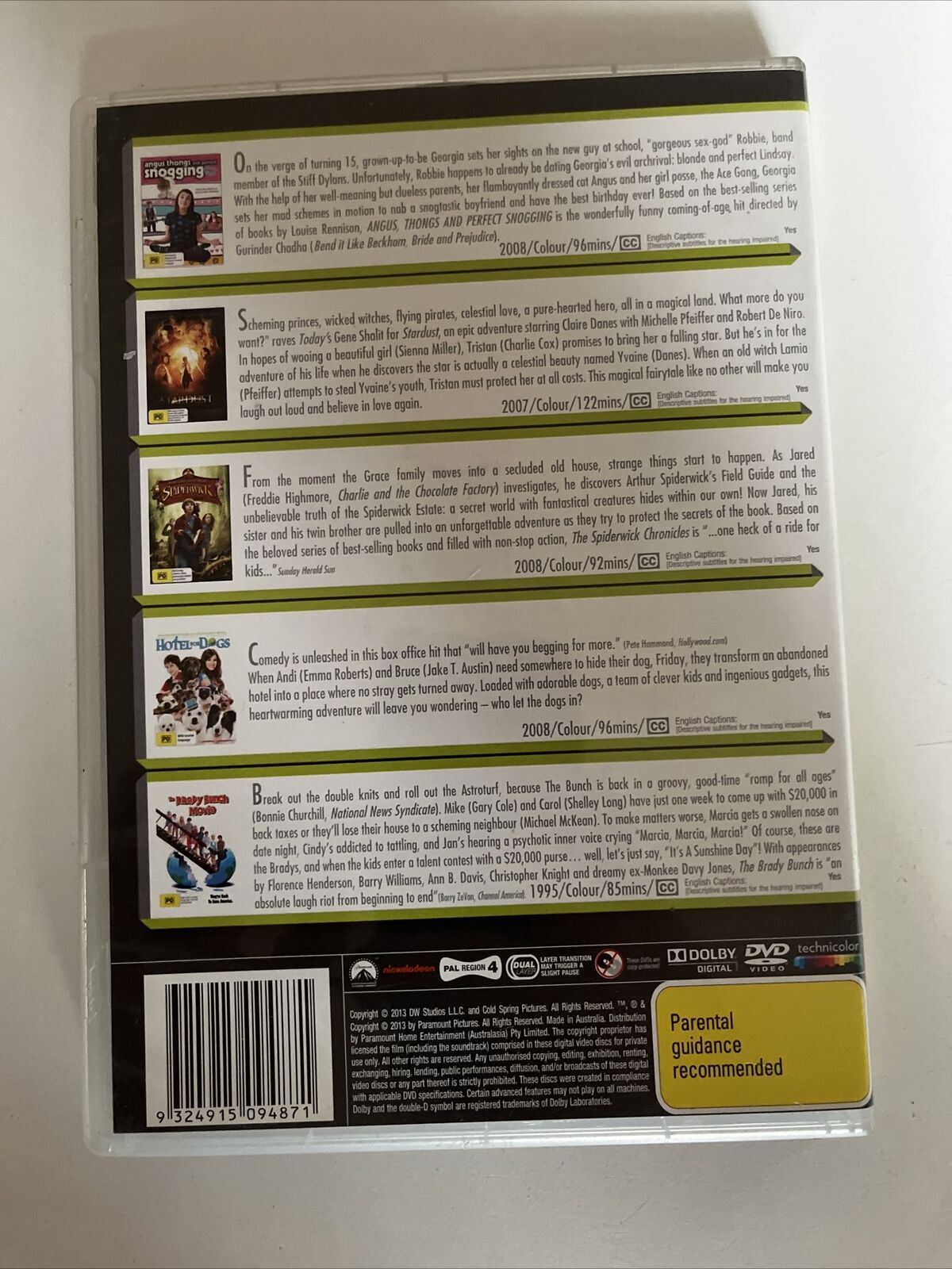 Angus, Thongs Perfect Snogging / Hotel for Dogs / Stardust / The Brady Bunch DVD