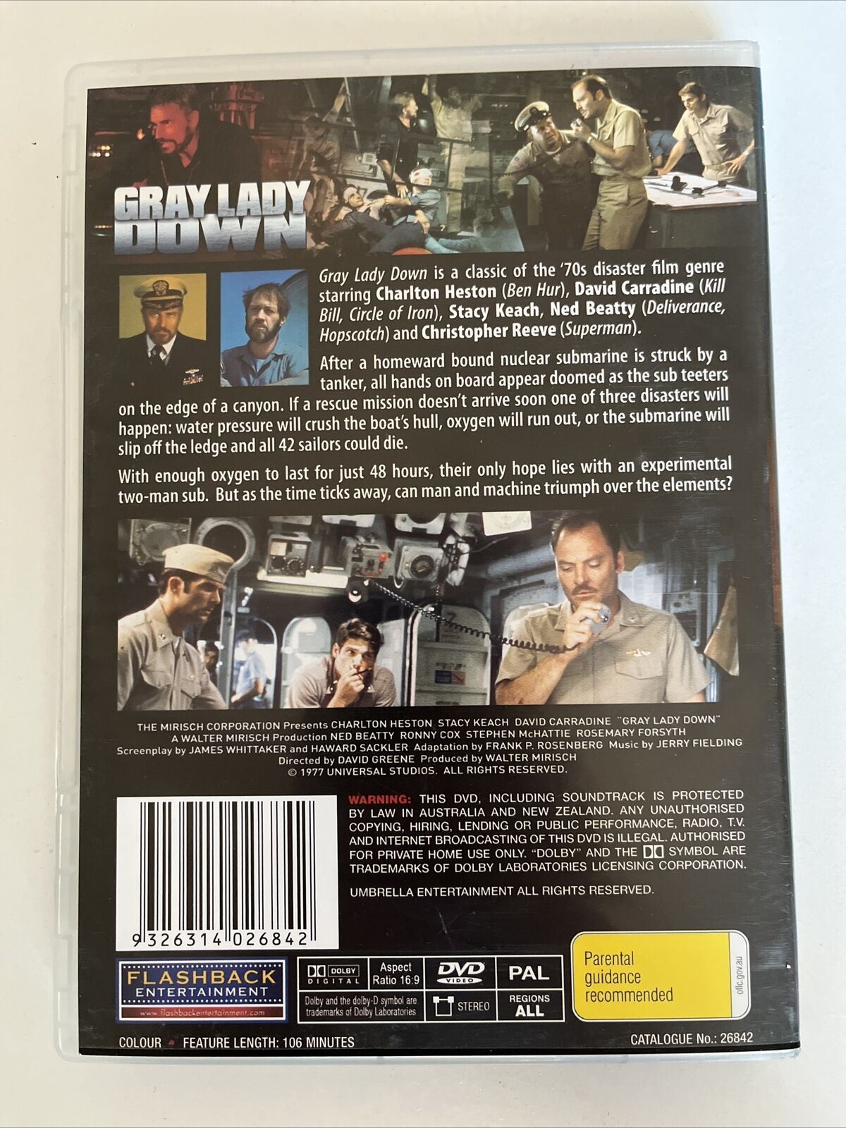 Gray Lady Down (DVD, 1978) Charlton Heston, David Carradine. Region Free