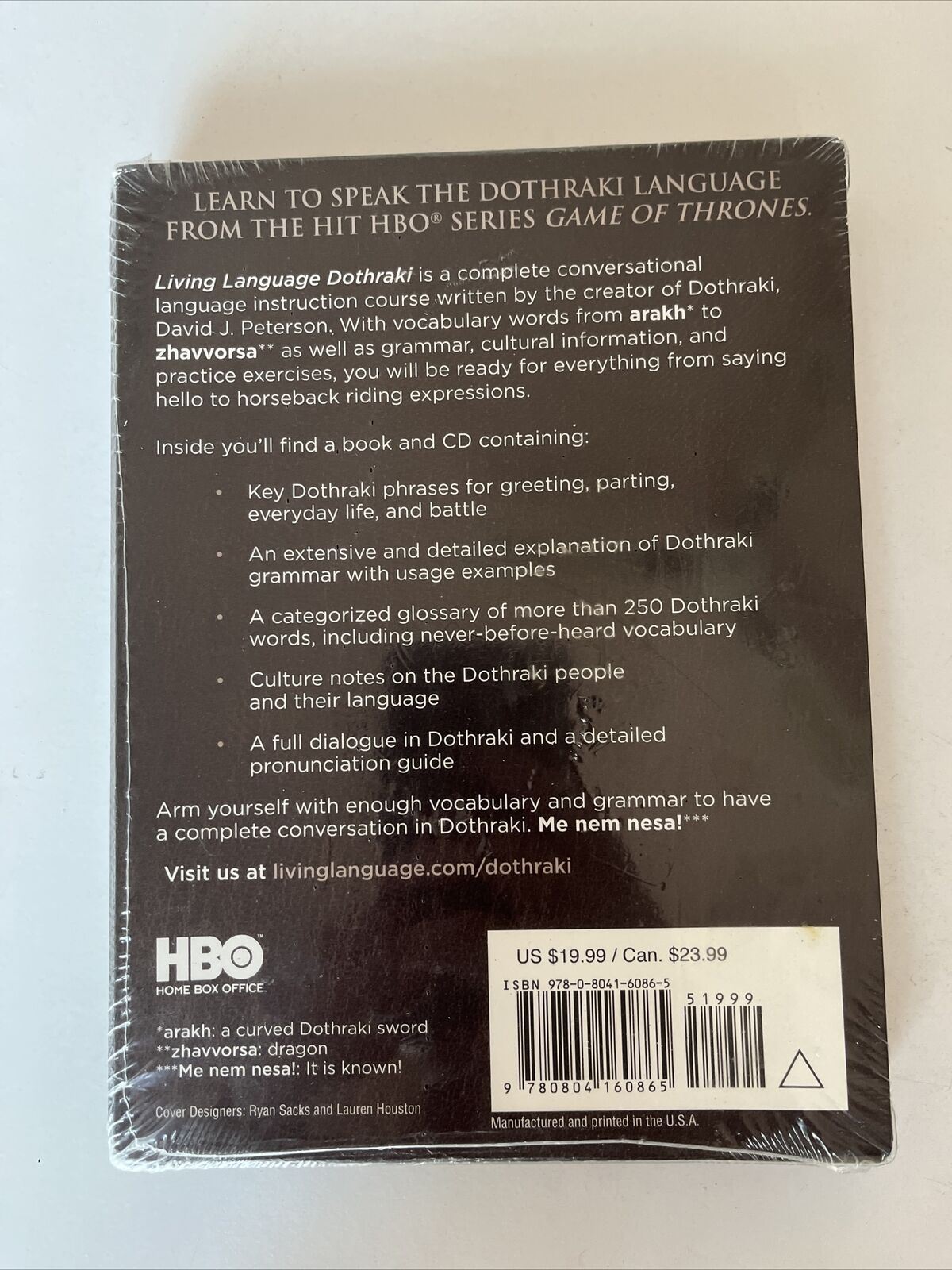 *New Sealed* Living Language Dothraki Book & CD Game Of Thrones Language Course