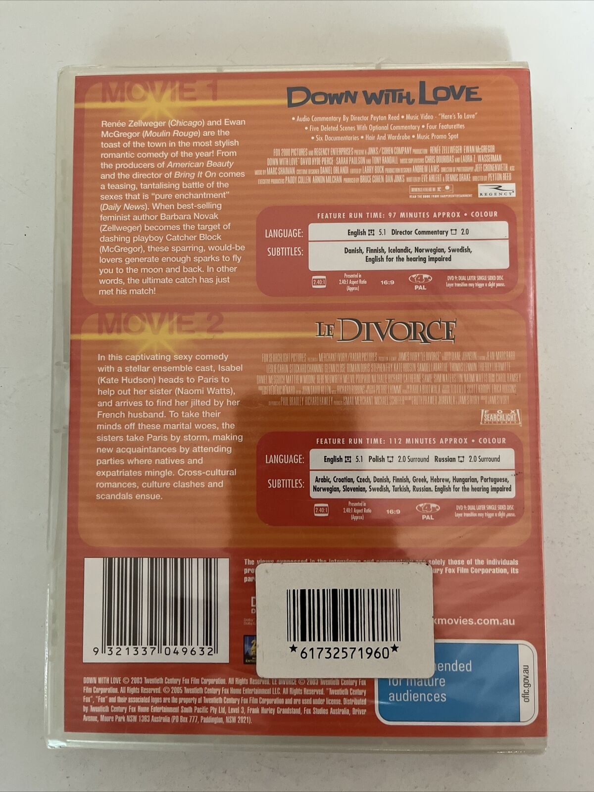 *New Sealed* Down With Love / Le Divorce (DVD) Kate Hudson, Ewan McGregor. Reg4