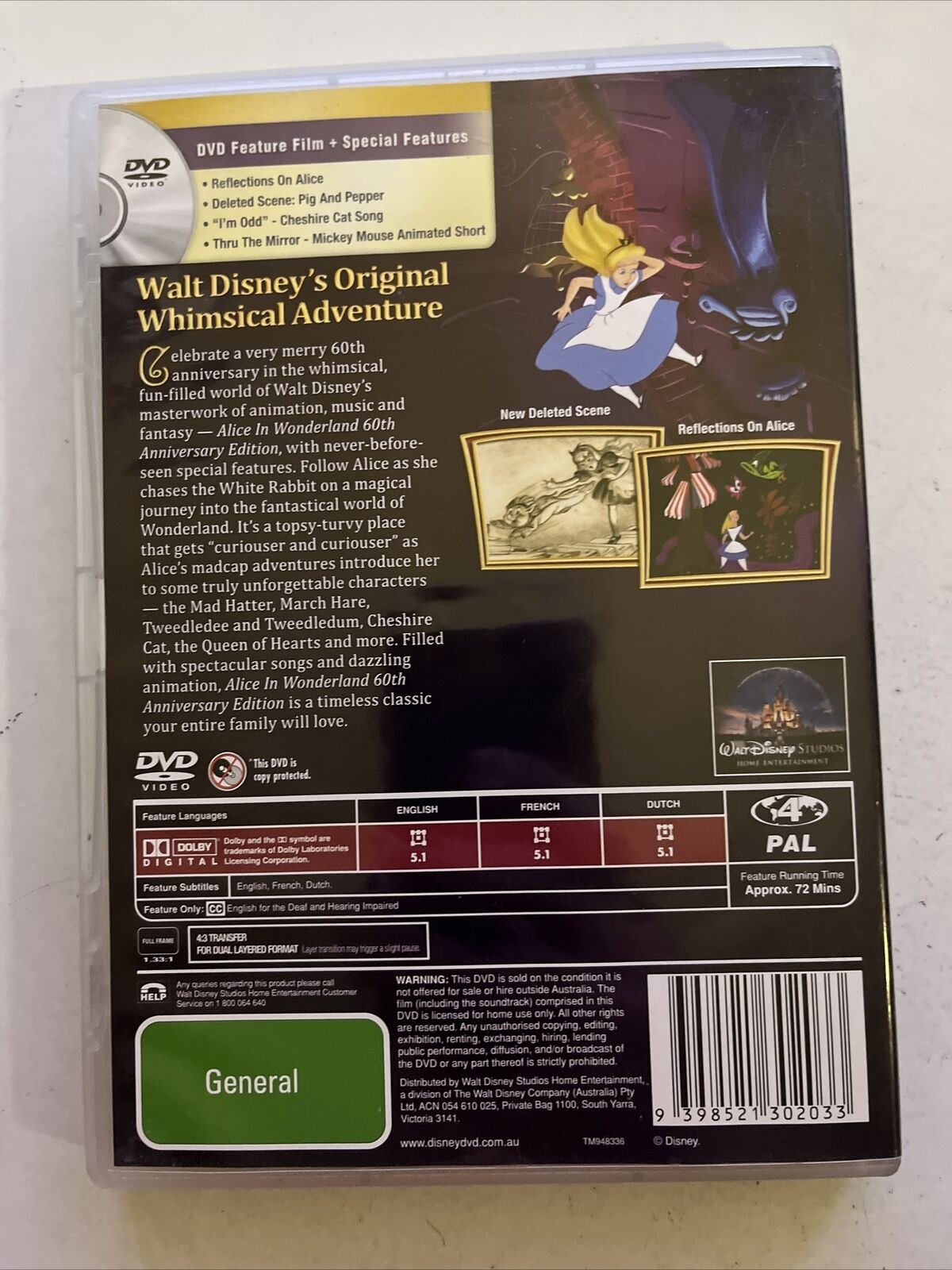 Alice In Wonderland - 60th Anniversary Edition (DVD, 1951) Disney Film. Region 4