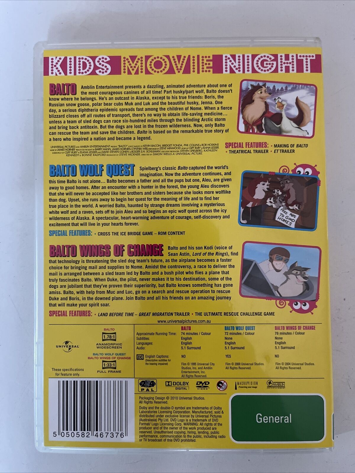 Balto / Balto II Wolf Quest / Balto III: Wings of Change (DVD) Region 4 & 2
