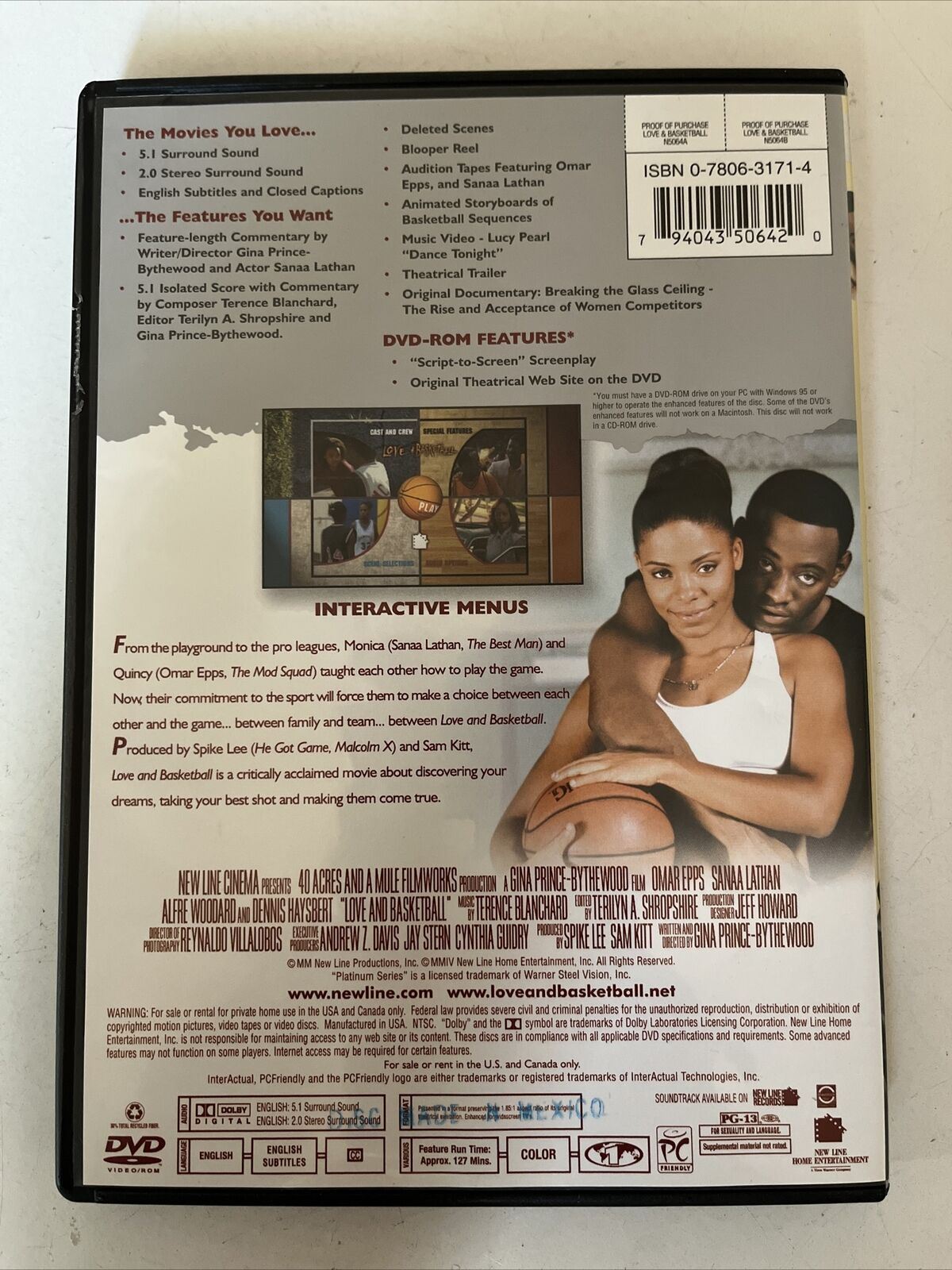 Love & Basketball (DVD, 2000) Glenndon Chatman, Jess Willard. Region 1