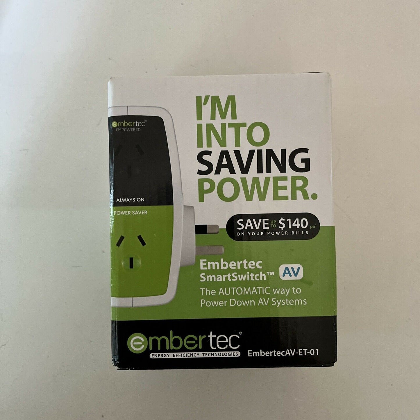 NEW Embertec SmartSwitch AV EmbertecAV-ET-01 Auto Power Saving Automatic Smart