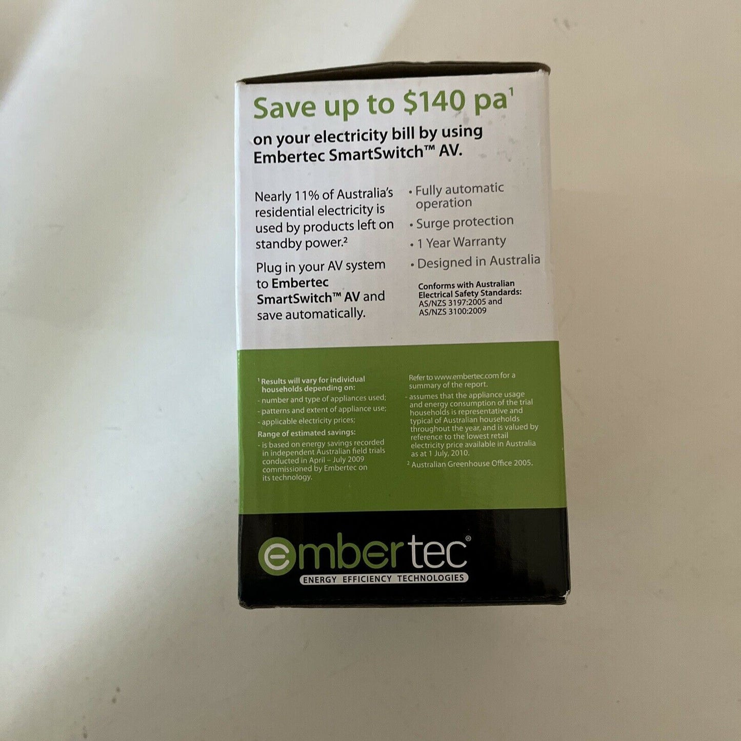 NEW Embertec SmartSwitch AV EmbertecAV-ET-01 Auto Power Saving Automatic Smart