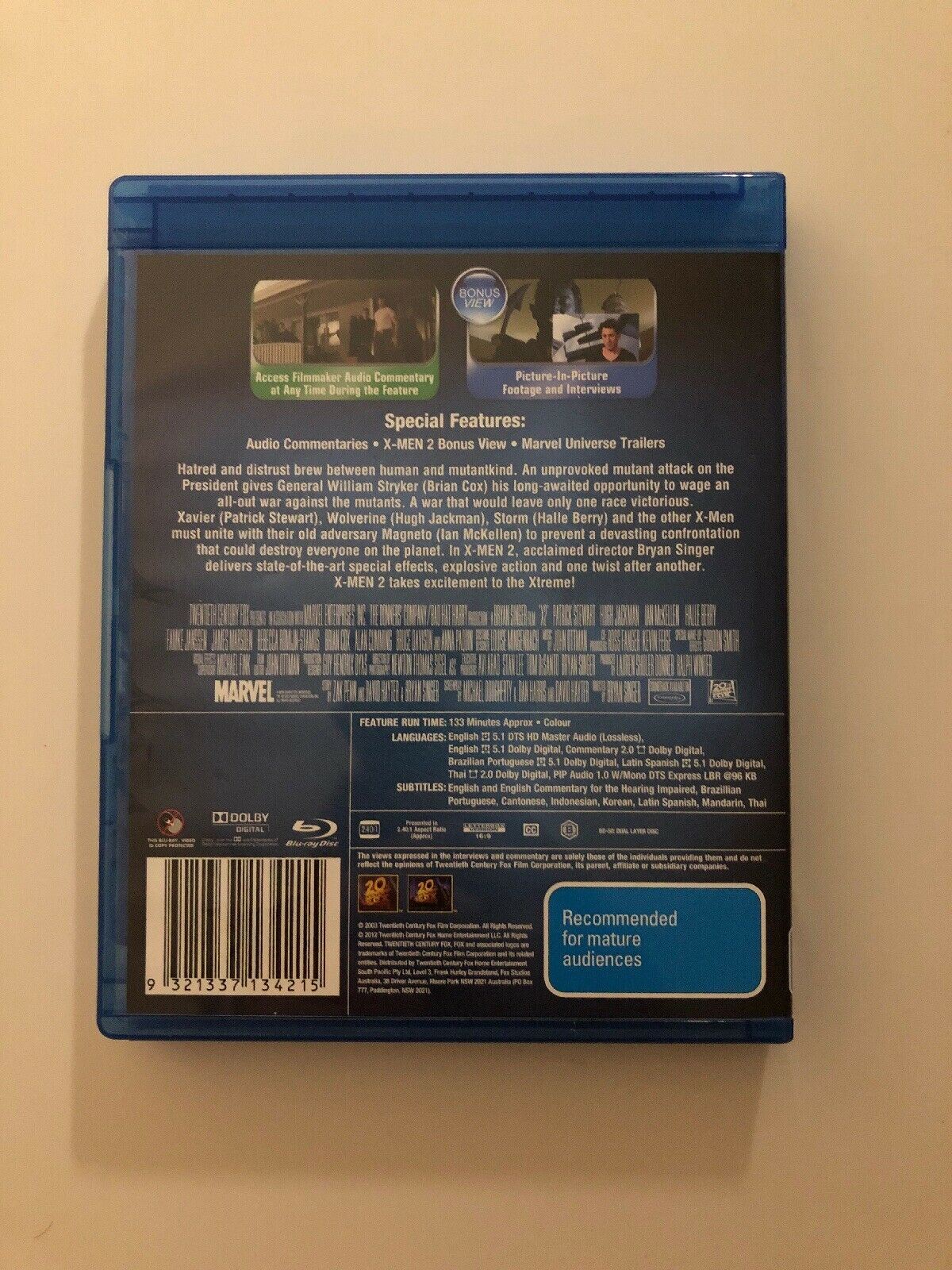 X-MEN 2 (Blu-ray, 2003) Patrick Stewart, Hugh Jackman, Ian McKellen. Region B