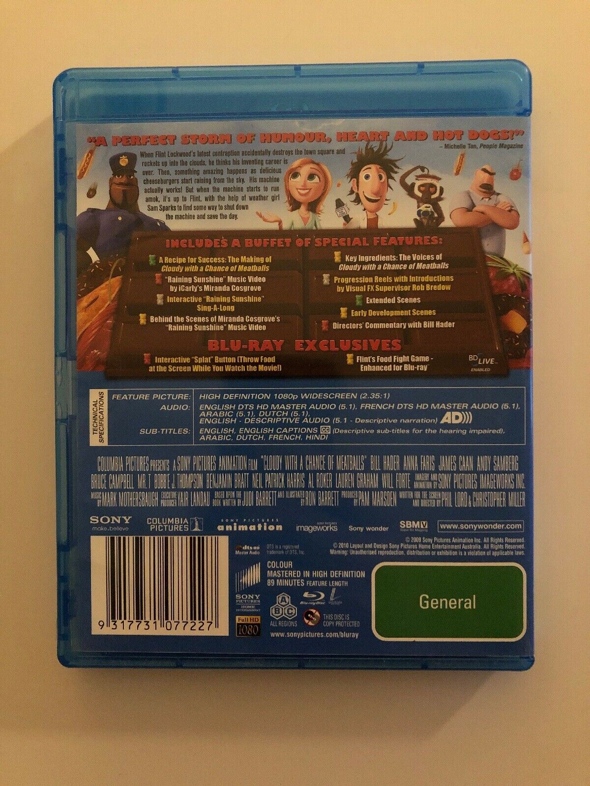 Cloudy With A Chance Of Meatballs (Blu-ray, 2009) Bruce Campbell, James Caan