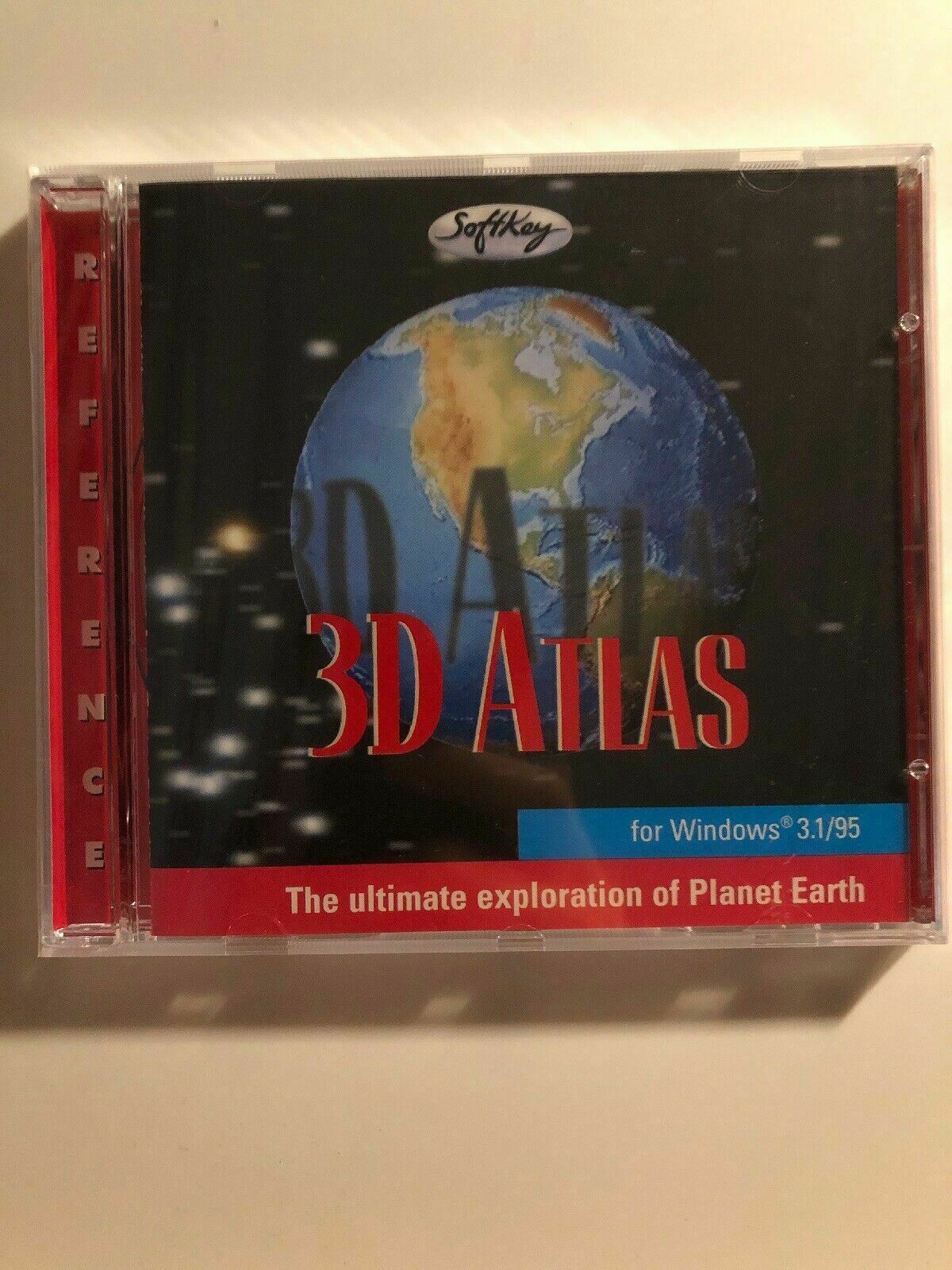 3D Atlas 1995 PC Windows 95 CD-ROM Reference Map Educational Geography Software