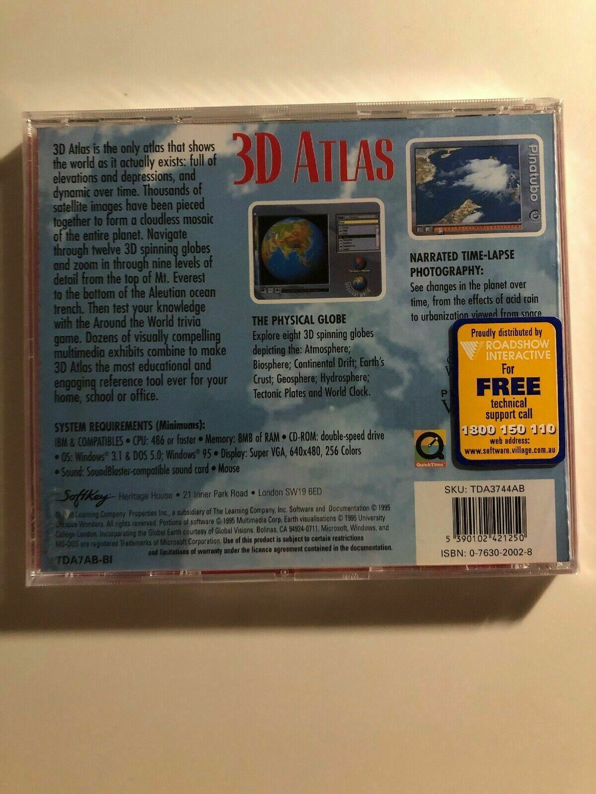 3D Atlas 1995 PC Windows 95 CD-ROM Reference Map Educational Geography Software