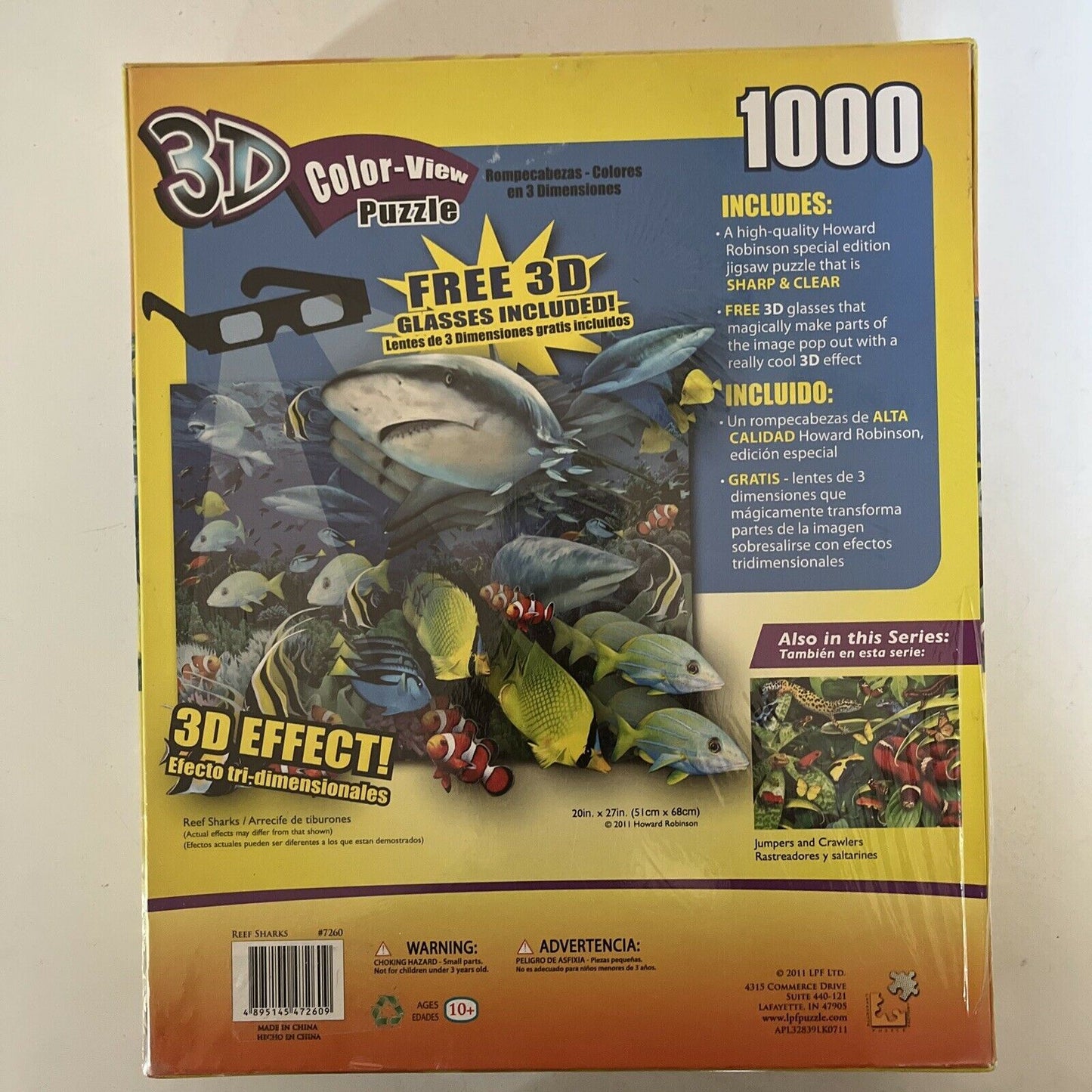 *New Sealed* 3D Color-View Puzzle Reef Sharks with 3D Glasses