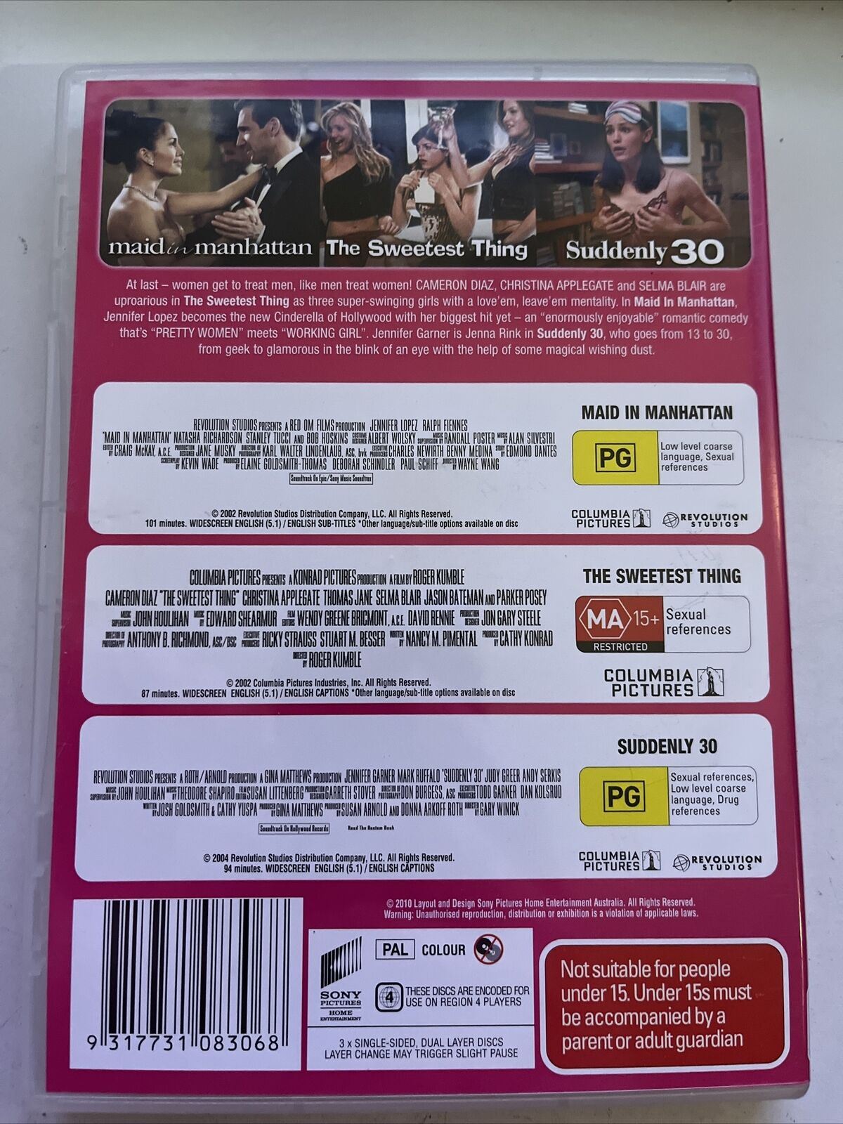 Maid In Manhattan / The Sweetest Thing / Suddenly 30 (DVD) Region 4
