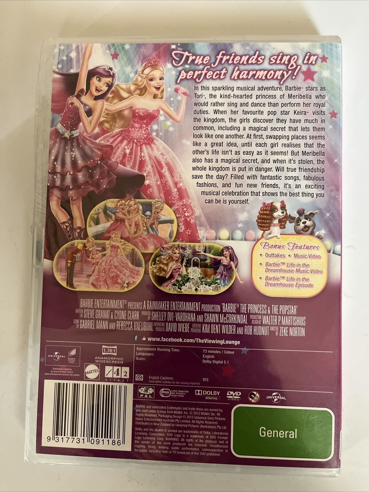 *New Sealed* Barbie - The Princess & The Popstar (DVD, 2012) Region 4