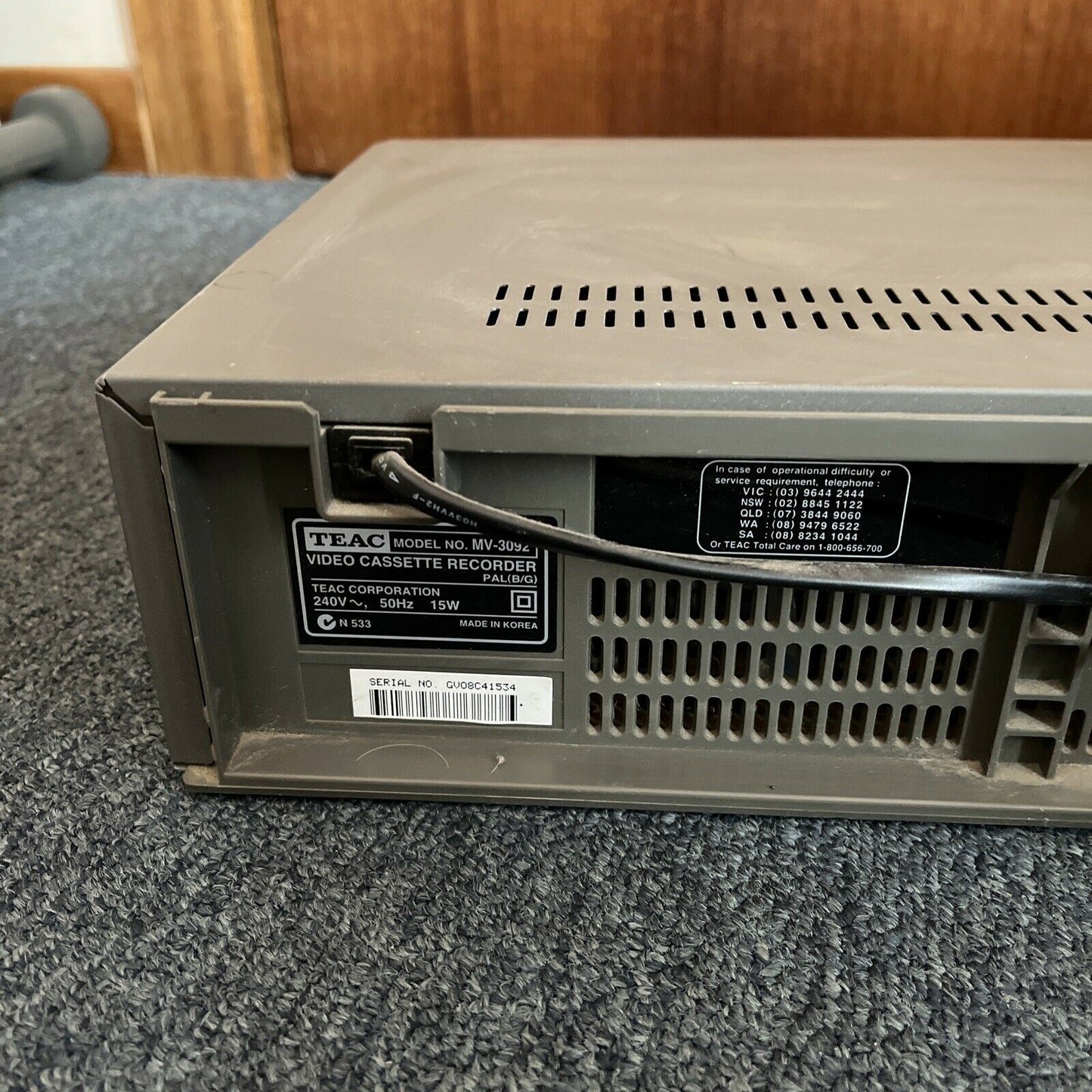 Teac MV-3092 VCR Player Recorder PAL/NTSC Playback No Remote