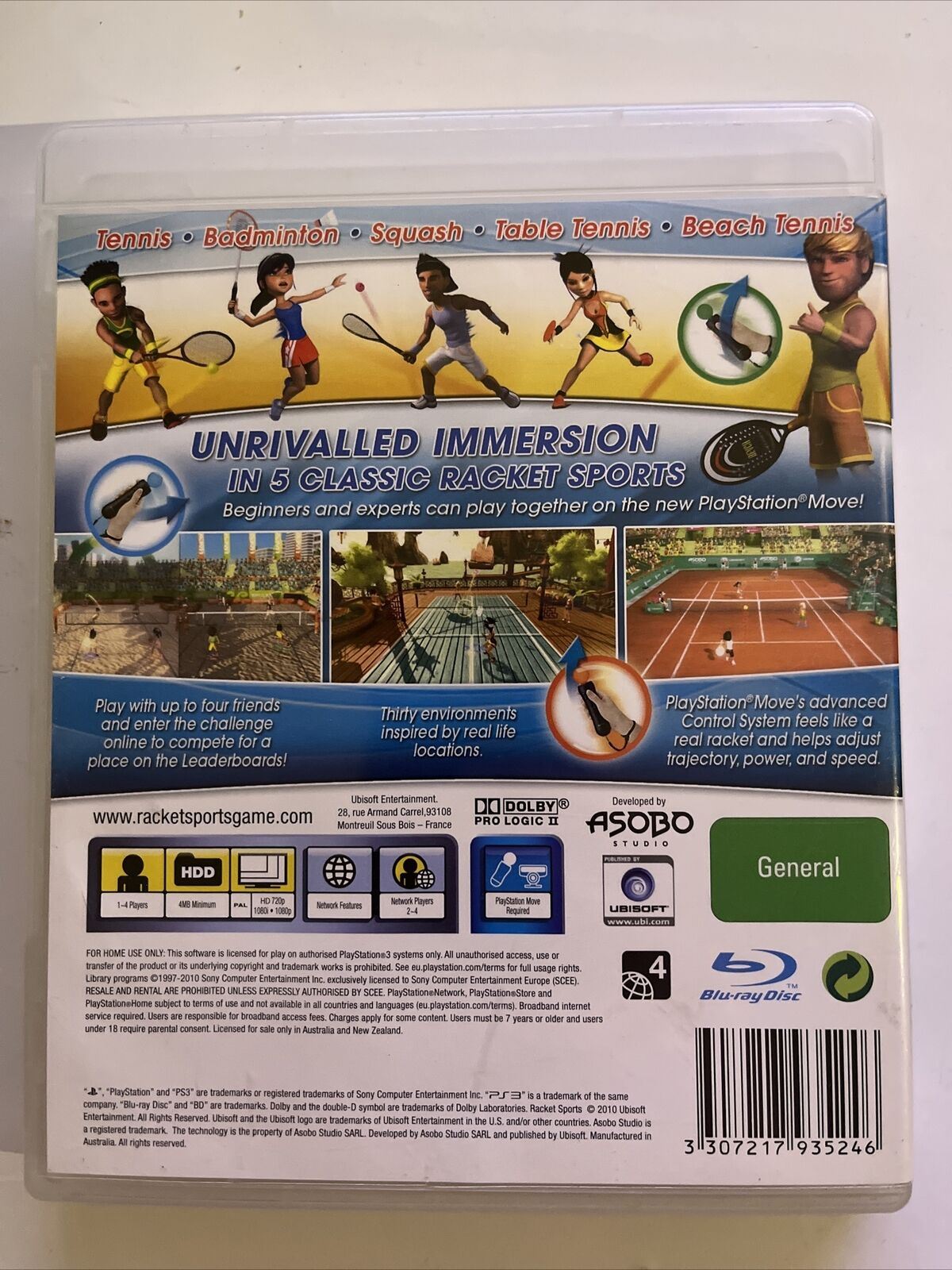 Racket Sports - Sony PlayStation 3 PS3 Game Tennis, Ping-Pong, Badminton, Squash