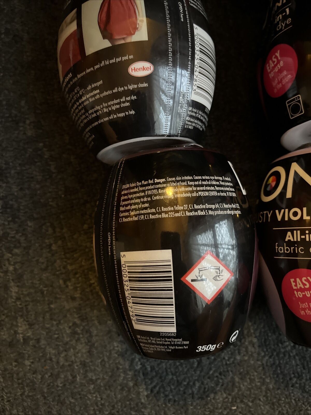 9x DYLON Fabric Machine Dye Pod 350g Cotton/Wool/ Natural Fibres - Pink, Red, G