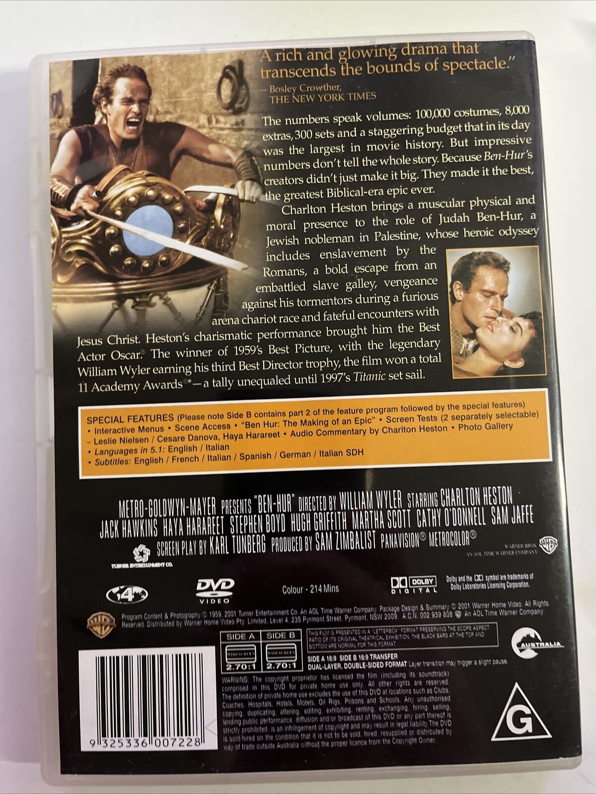 Ben Hur (DVD, 1959) Charlton Heston, Jack Hawkins, Stephen Boyd. Region 4