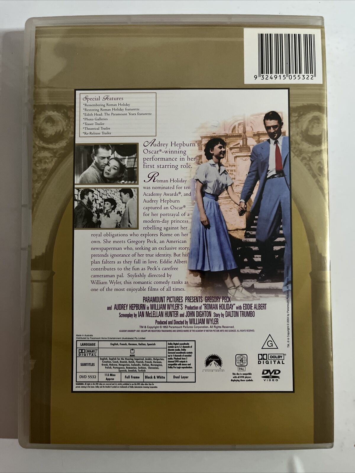 Roman Holiday - Special Edition (DVD, 1953) Gregory Peck, Audrey Hepburn Region4