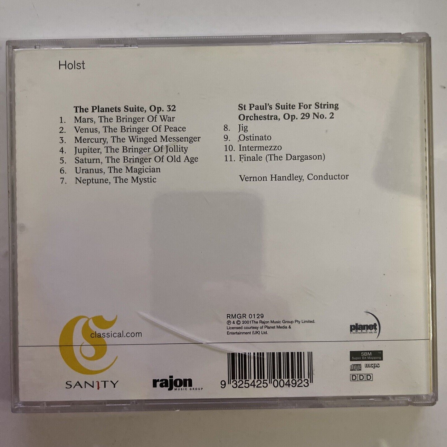 Holst - The Planets Suite, Op 32 St Pauls Suite For String Orchestra D CD 2001