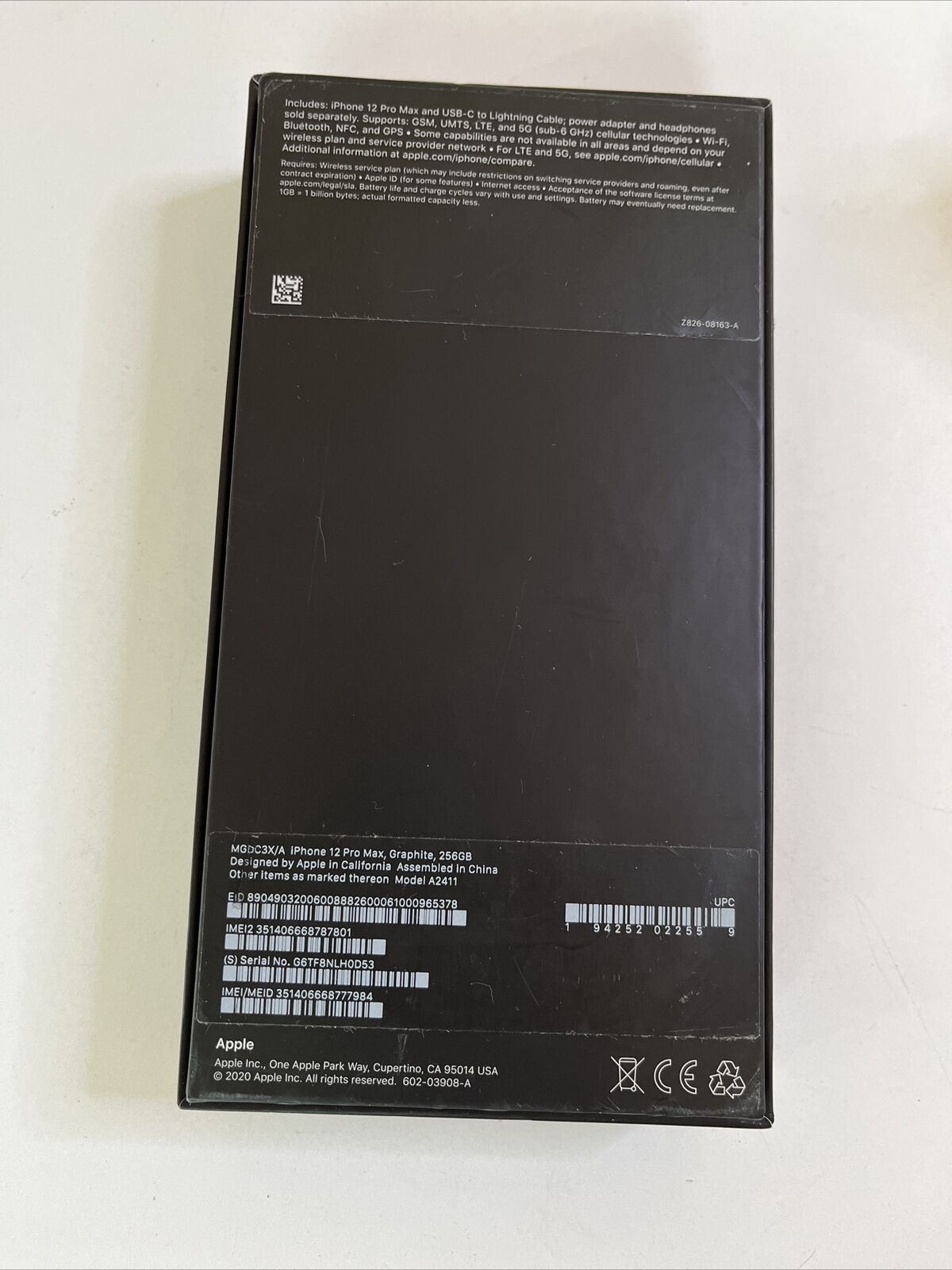 *Box Only* Genuine Apple iPhone 12 Pro Max Graphite 256 Box with Clear Cover
