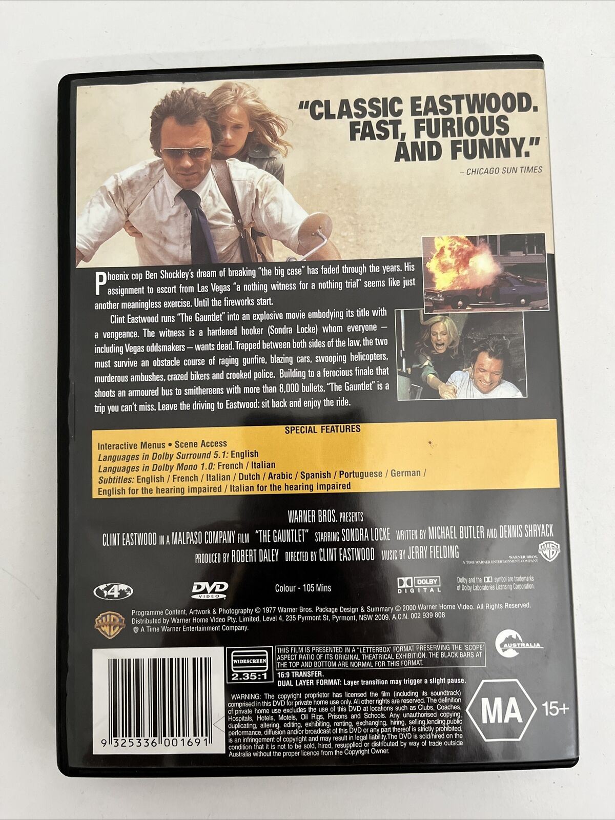 The Gauntlet (DVD, 1977) Clint Eastwood, Sondra Locke, Pat Hingle. Region 4 NEW