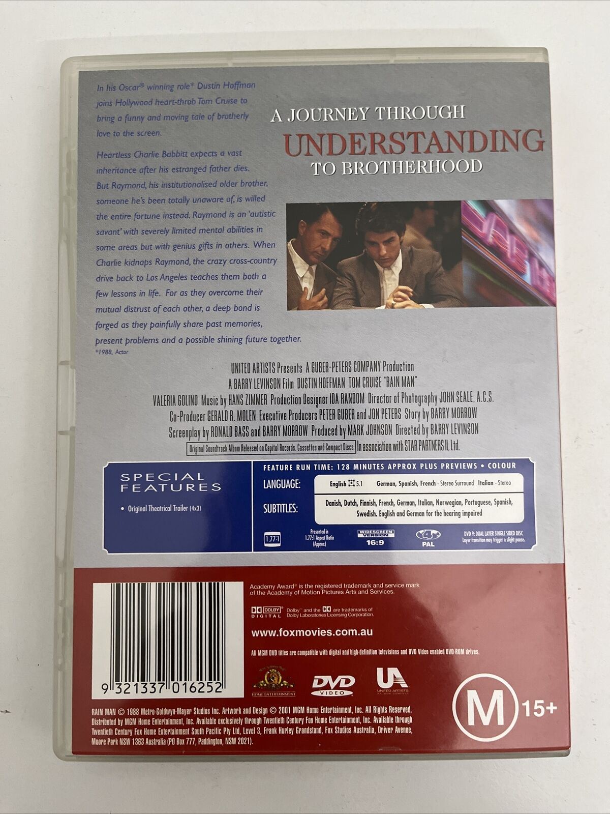 Rain Man (DVD, 1988) Dustin Hoffman, Tom Cruise, Valeria Golino NEW Region 4