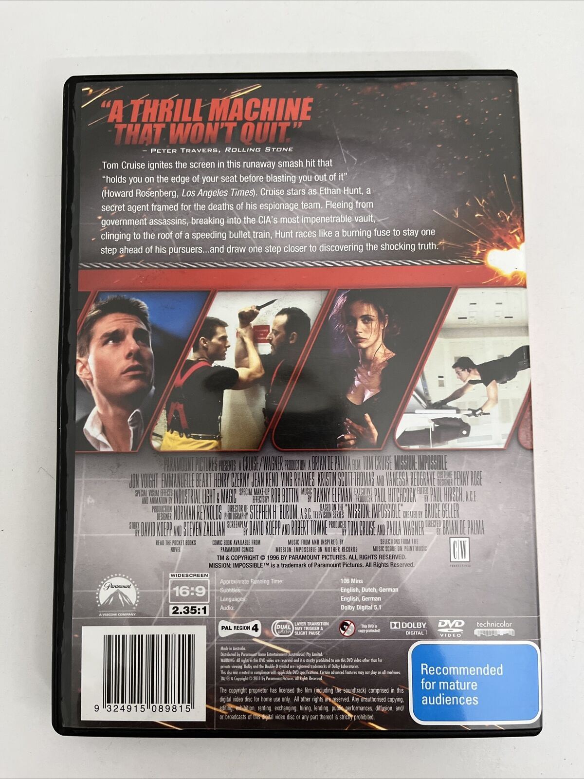 Mission Impossible (DVD, 1996) Tom Cruise, Jon Voight, Emmanuelle Béart NEW