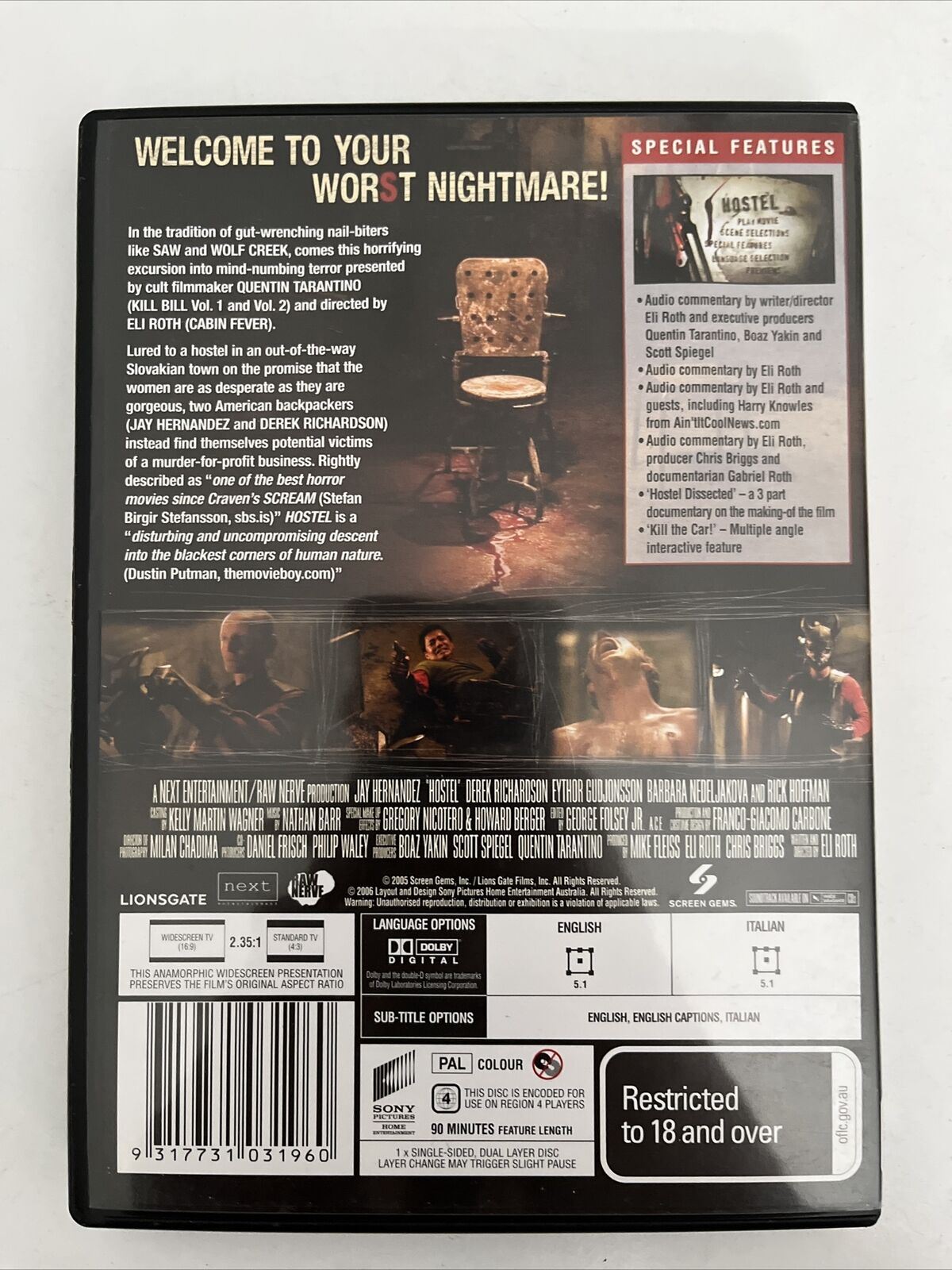 Hostel - Uncut Edition (DVD, 2005) Jay Hernandez, Derek Richardson. Region 4 NEW