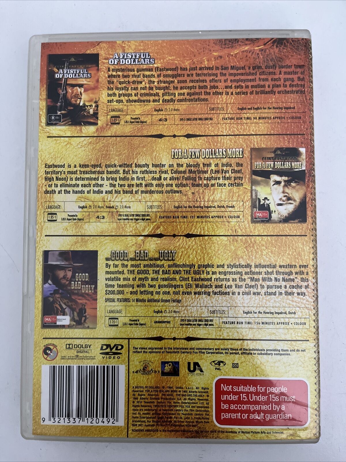 A Fistful of Dollars / For A Few Dollars More, The Good, The Bad & Ugly DVD NEW