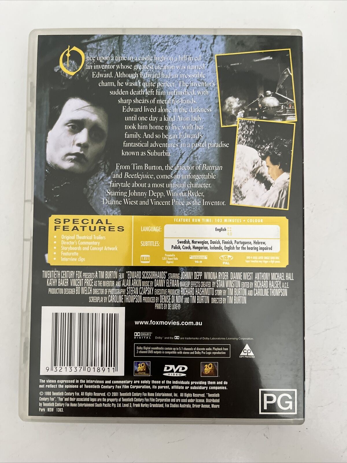 Edward Scissorhands (DVD, 1990) Johnny Depp, Winona Ryder. Region 4 NEW