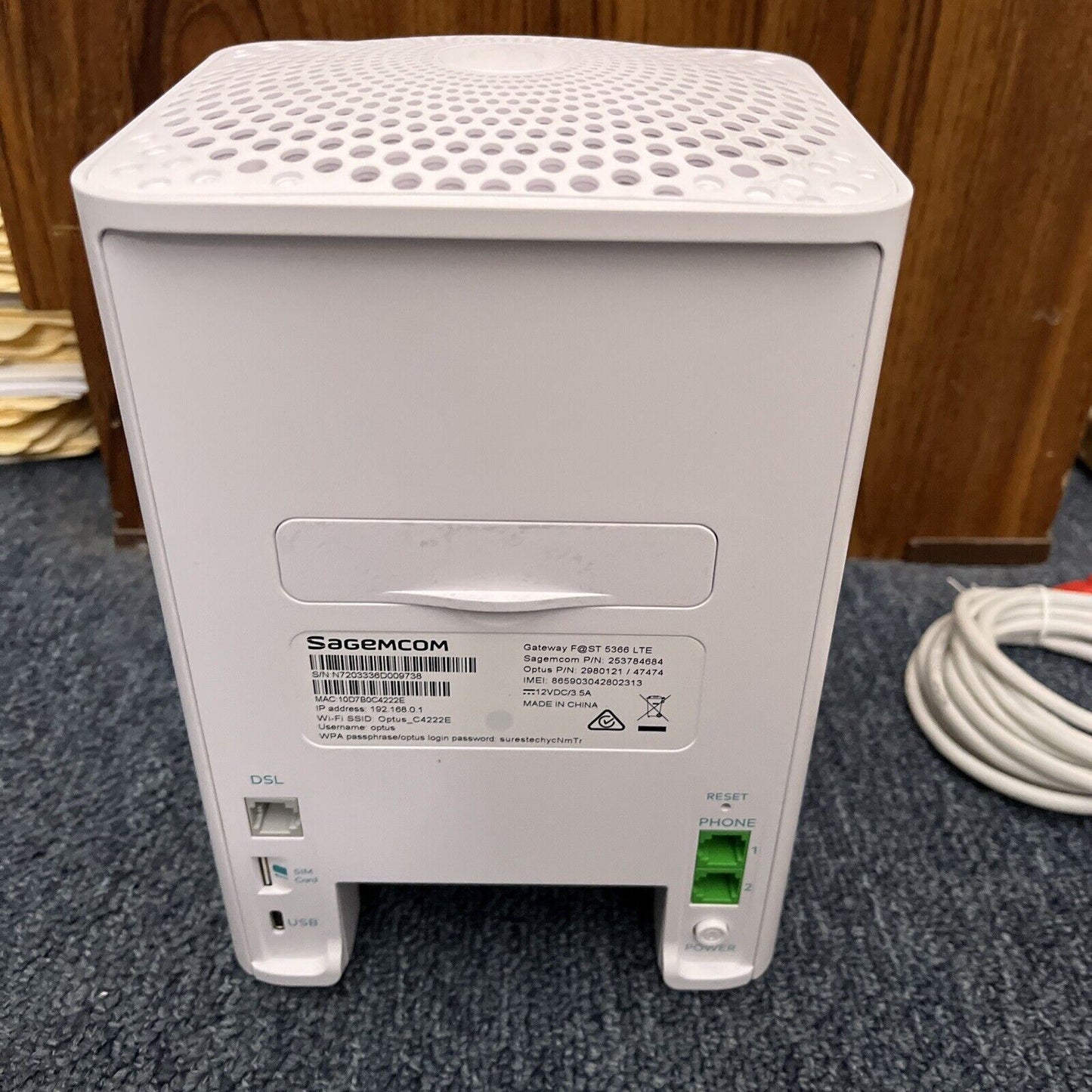 Optus Sagemcom Gateway Fast 5366 LTE 4G Backup WIFI Router