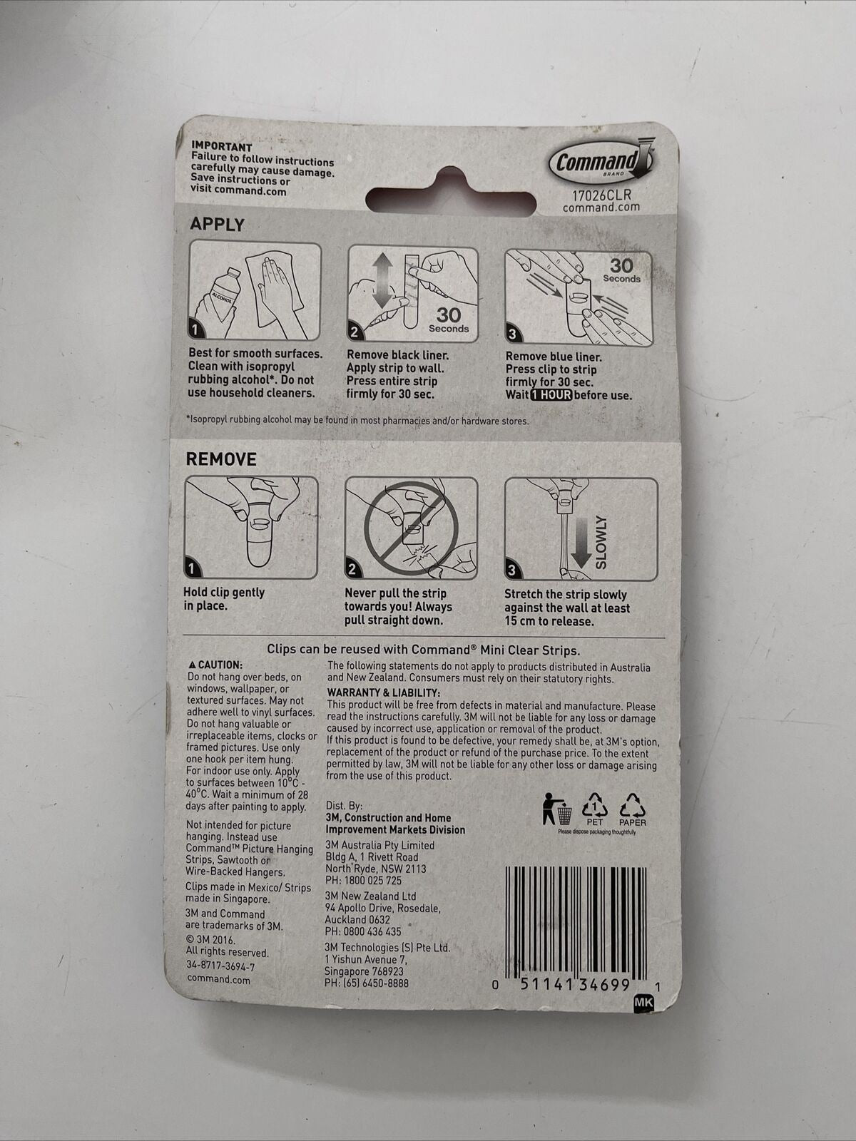 3M COMMAND Clear Decorating Clip 20 Clips 24 Mini Strips Damage-Free Hook NEW