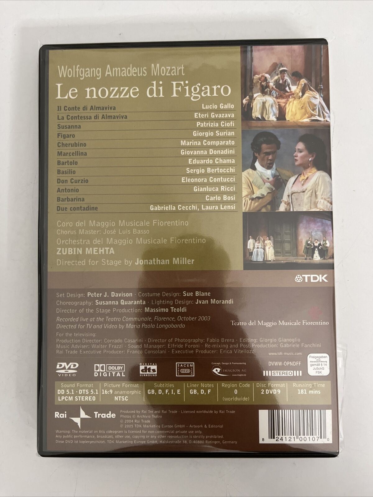 NEW Wolfgang Amadeus Mozart - Le Nozze di Figaro Marriage of Figaro (DVD, 2003)