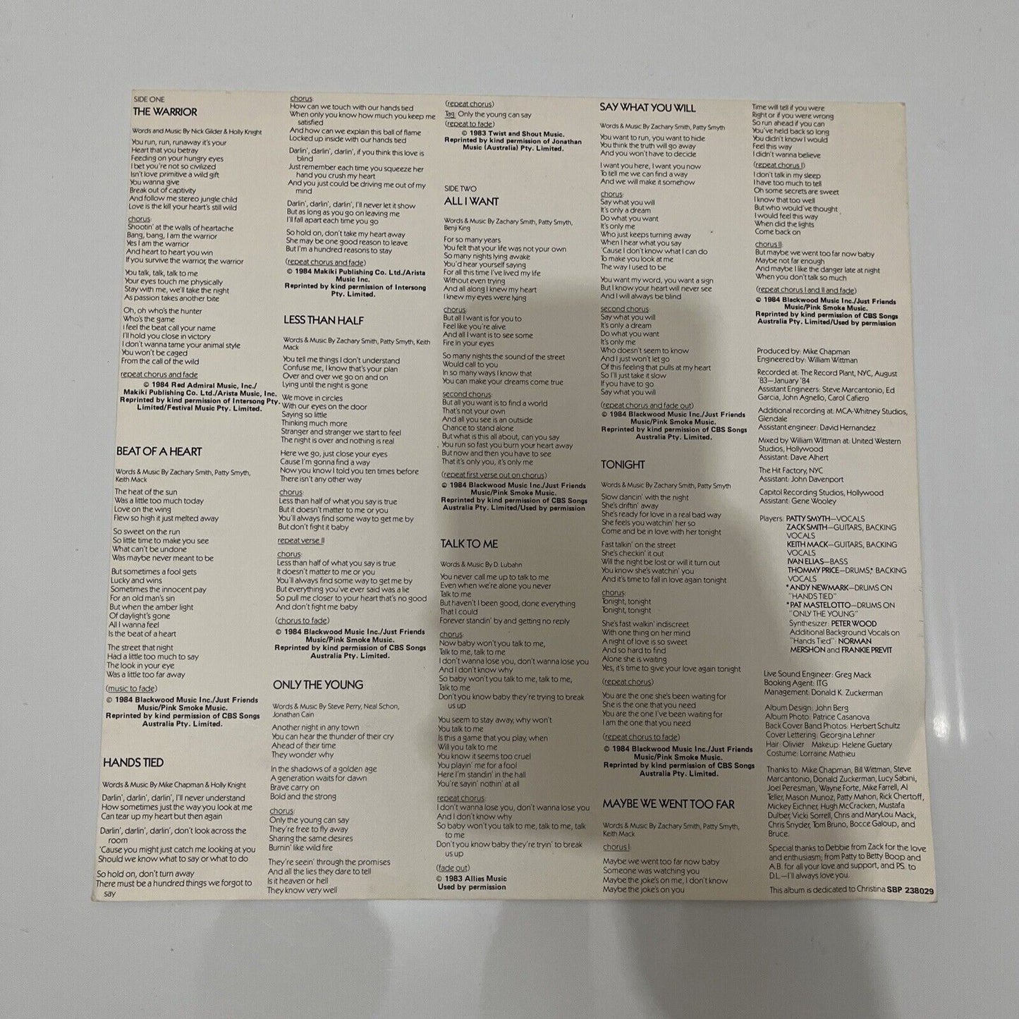 Scandal featuring Patty Smyth – Warrior 1984 Vinyl Record LP