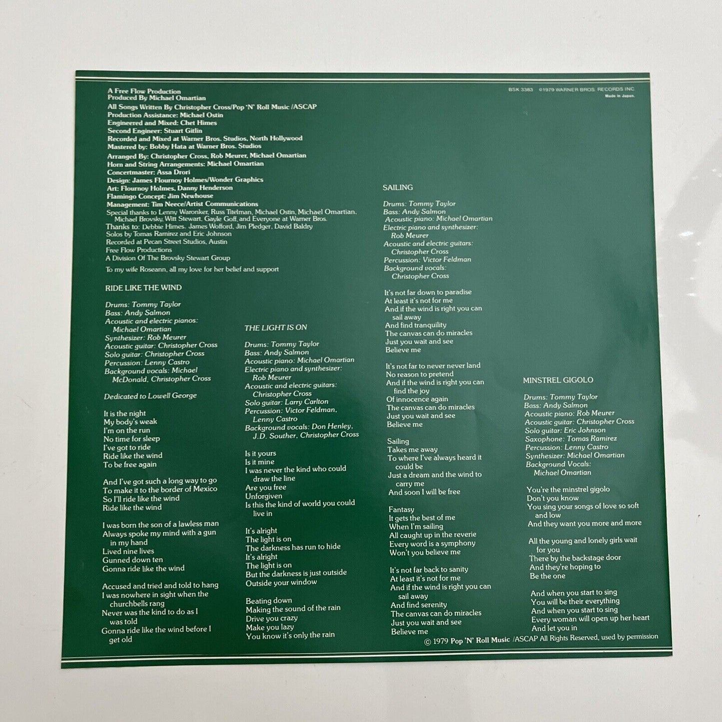 Christopher Cross LP 1979 Vinyl Record P-10805W