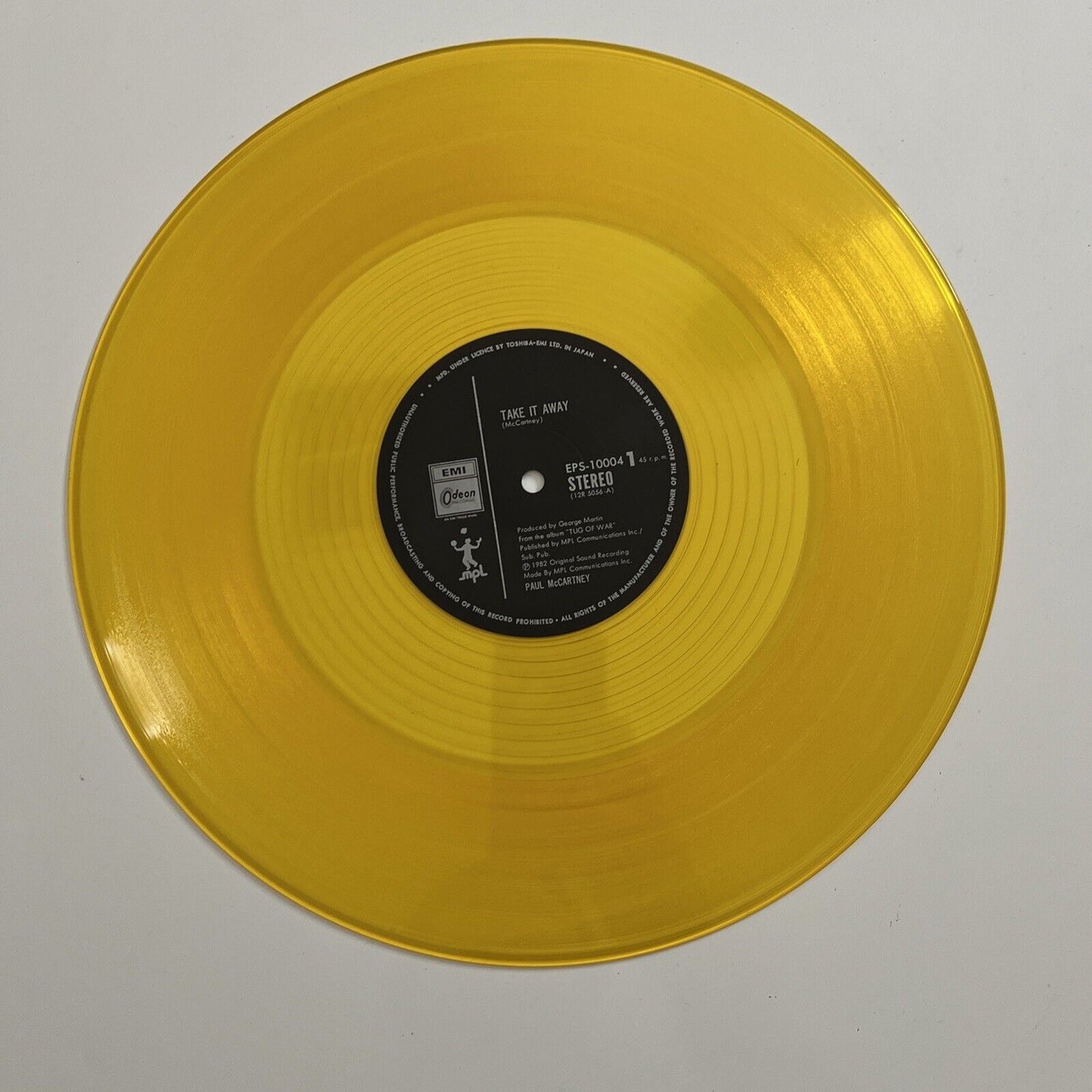 Paul McCartney - Take It Away 12" Yellow Vinyl 1982 Record 45 RPM EPS-10004