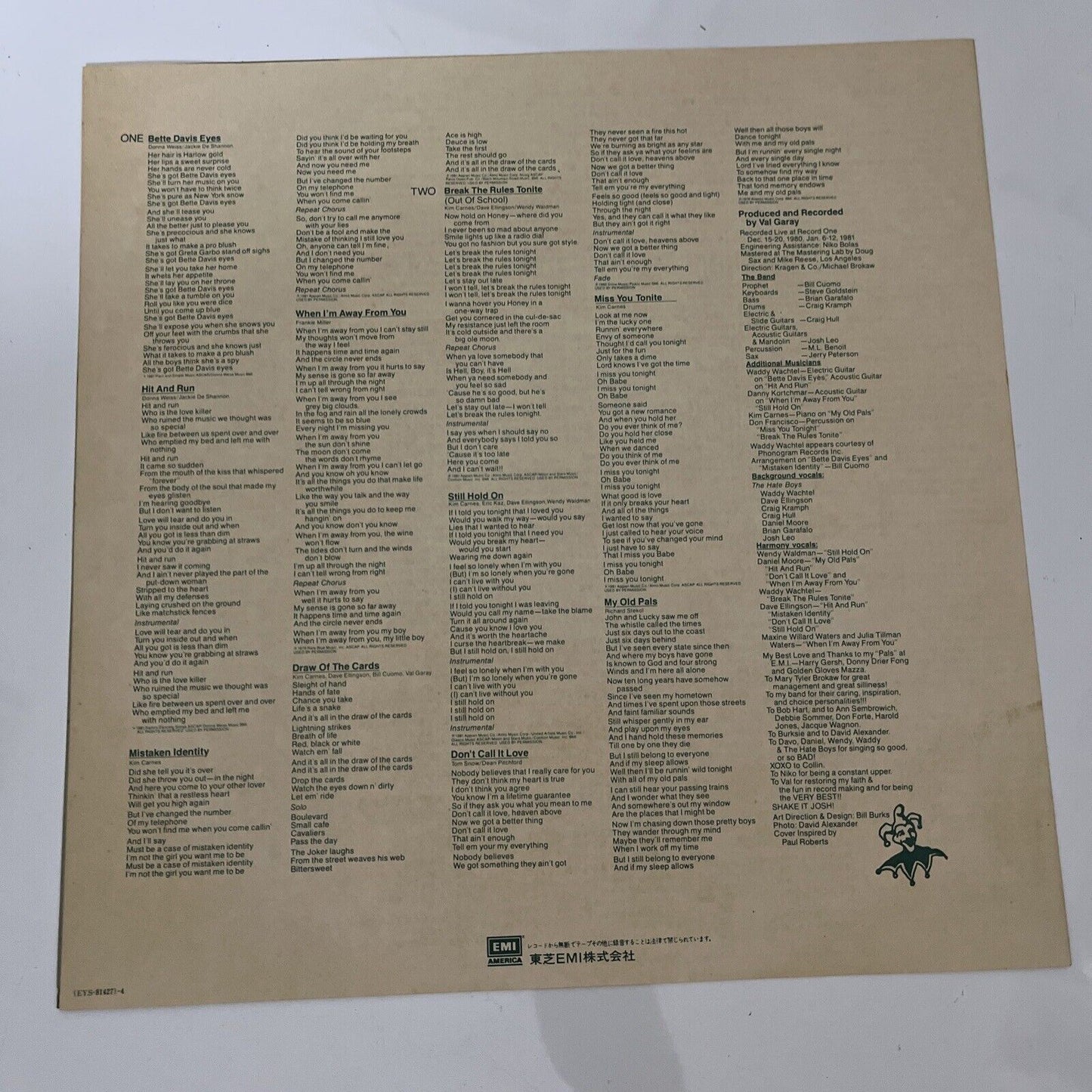 Kim Carnes – Mistaken Identity LP 1981 Vinyl Record EYS-81427