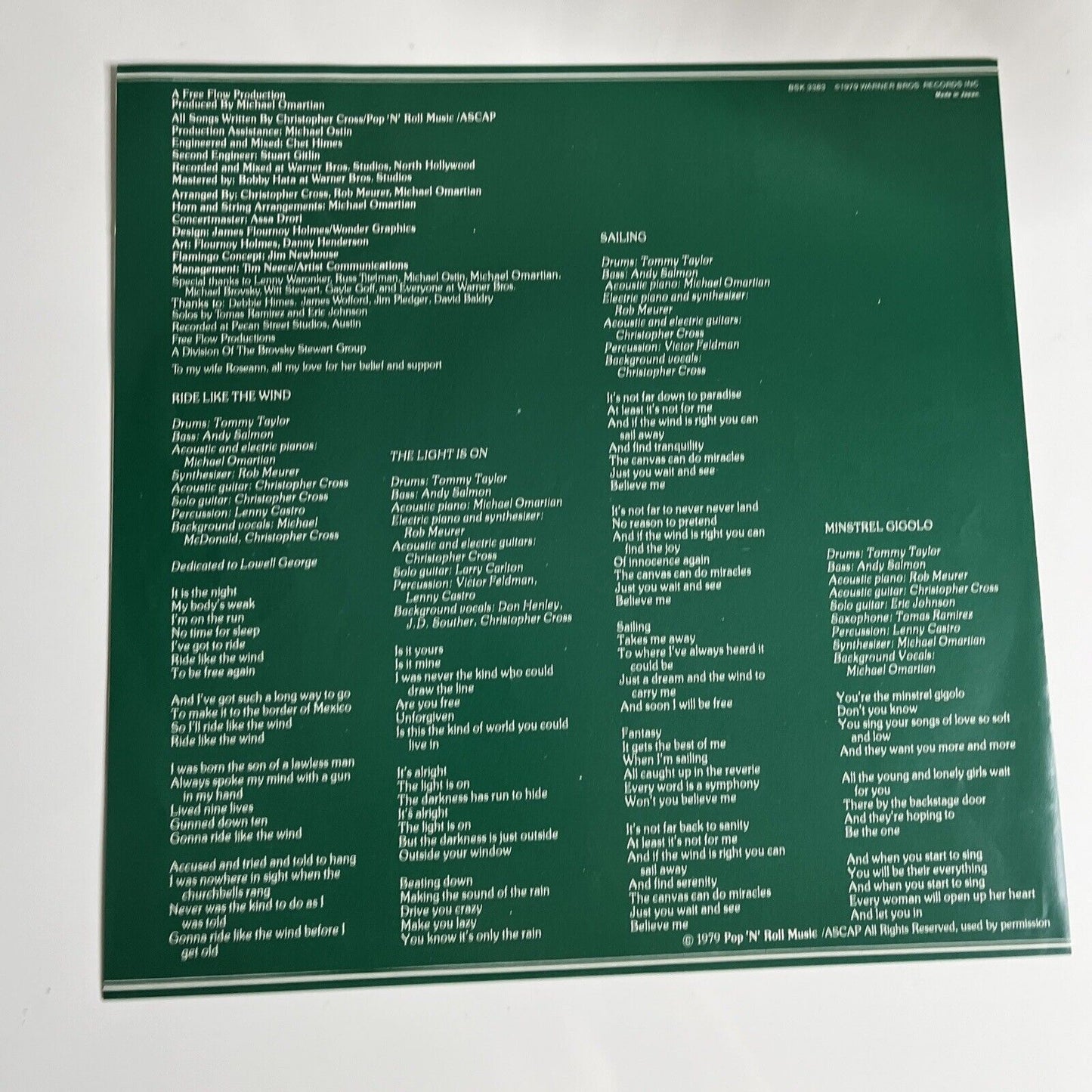 Christopher Cross LP 1979 Vinyl Record Warner Bros P-10805W