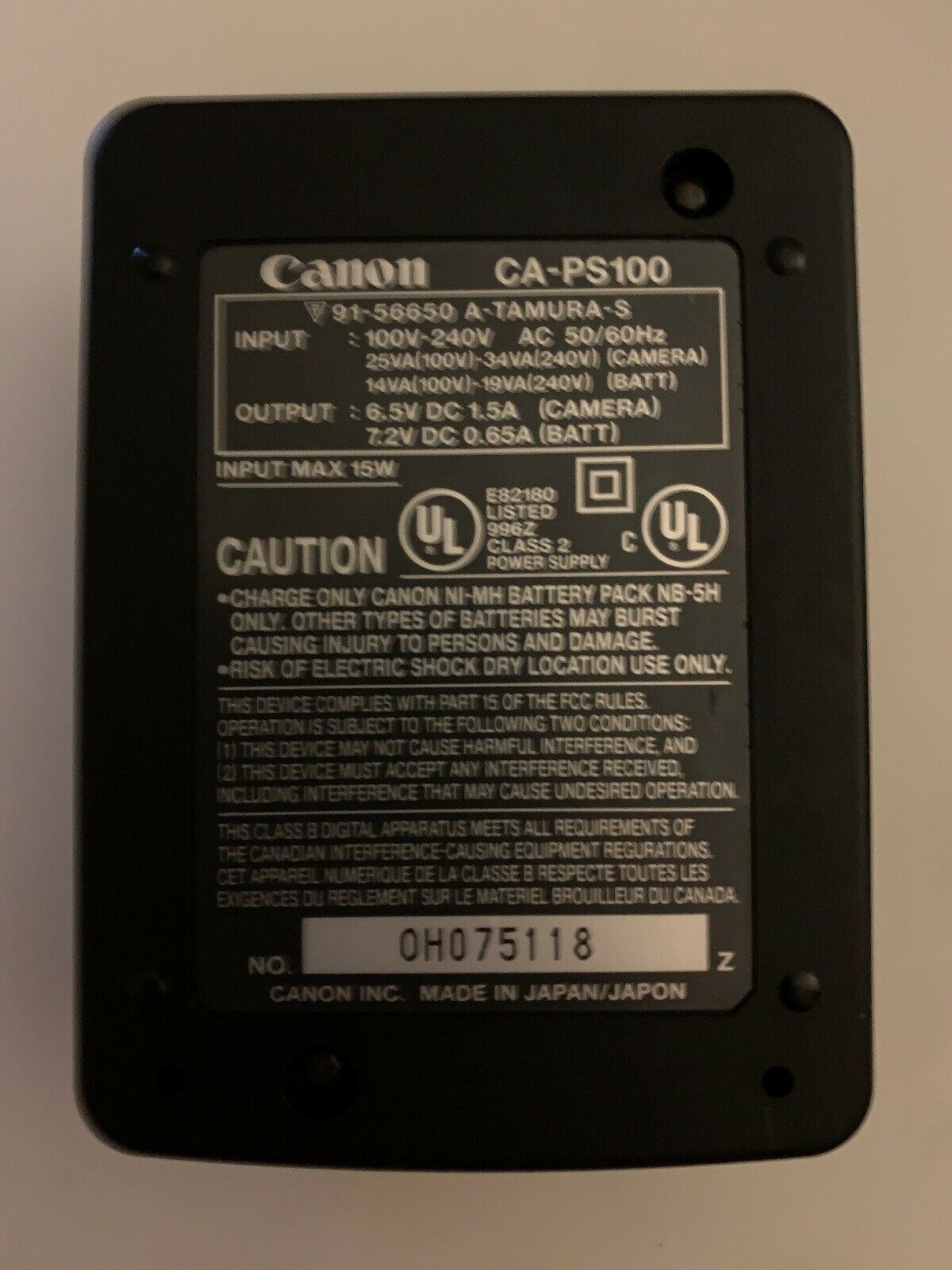 Genuine Canon CA-PS100 Battery Charger PowerShot D350 SD970 SX200 SD790 NB-5H