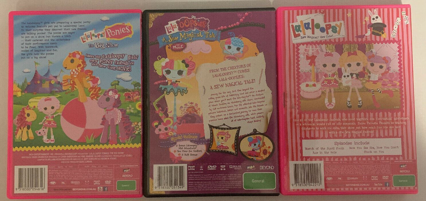 Lalaloopsy Ponies X3 DVD - The Big Show (DVD, 2014) Sew Magical Tale, Sew Cute