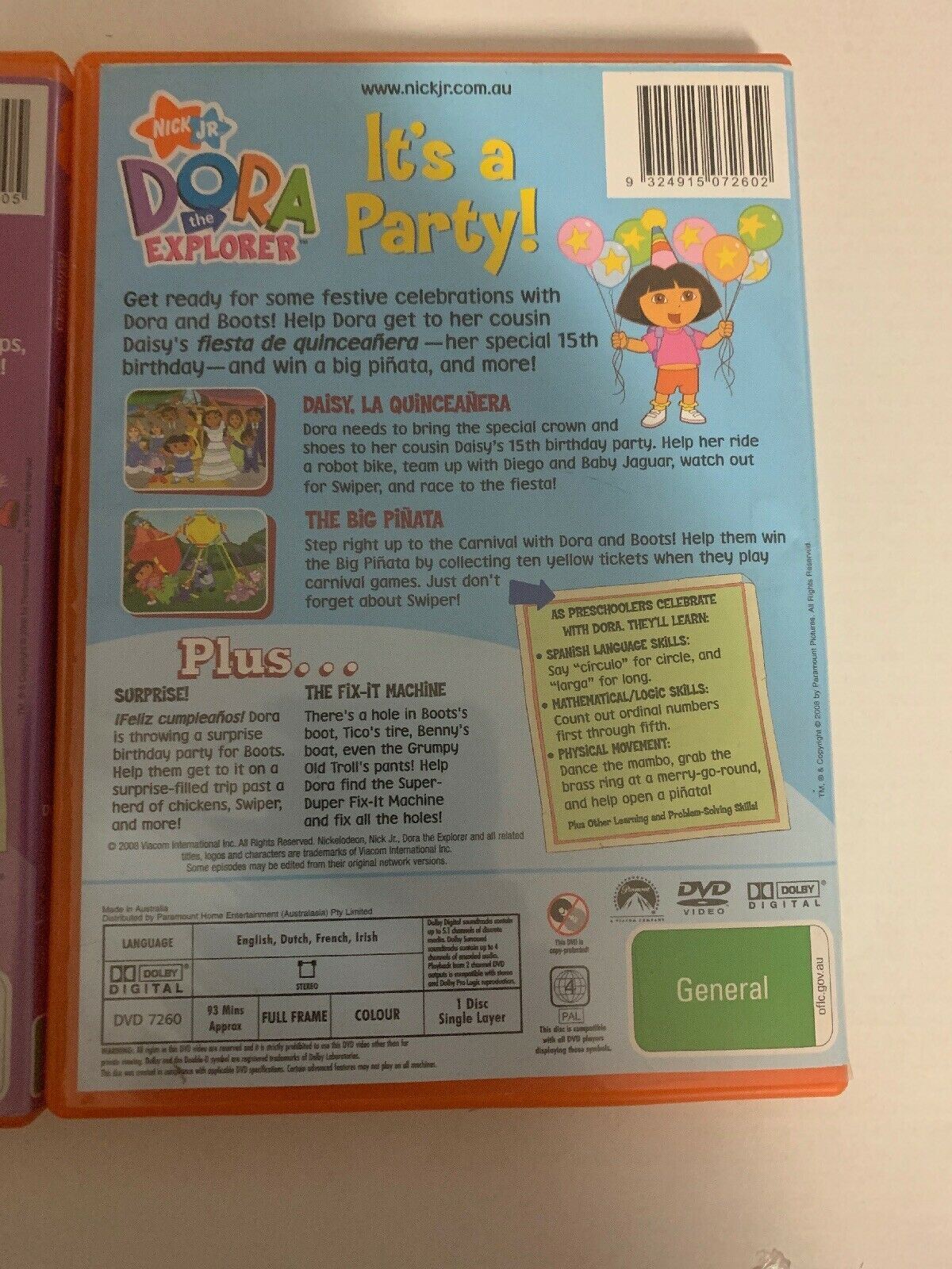 3x Dora The Explorer DVD - Dance To The Rescue, Super Silly Fiesta, It's a party