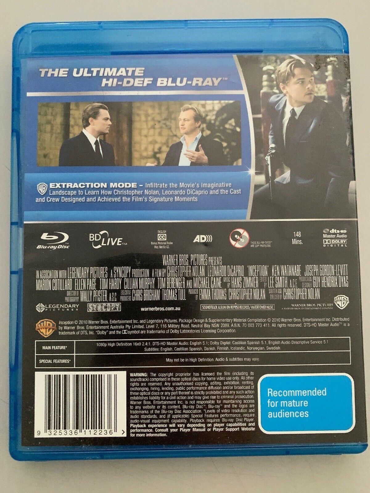 Inception (2010, Bluray) Leonardo Dicaprio, Christopher Nolan