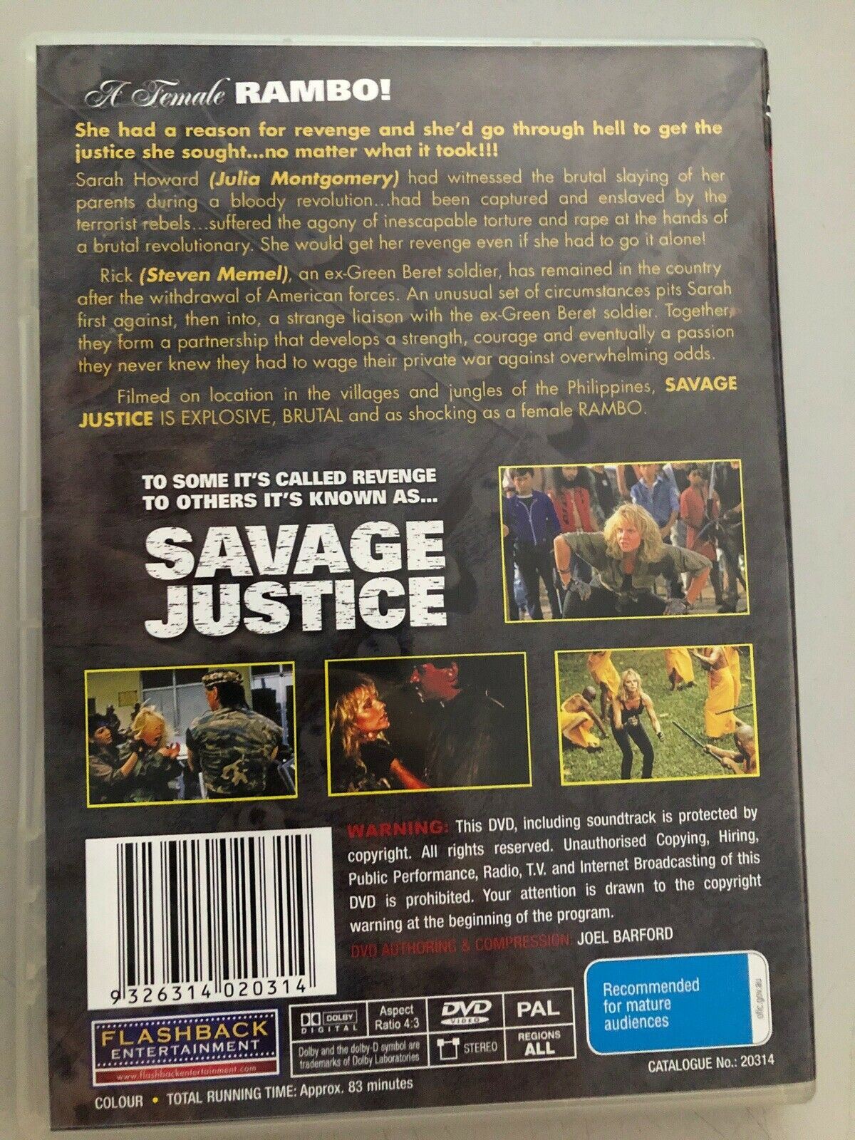 Savage Justice (DVD, 1988) Region 4 - Julia Montgomery, Steven Memel, Ruel Vern
