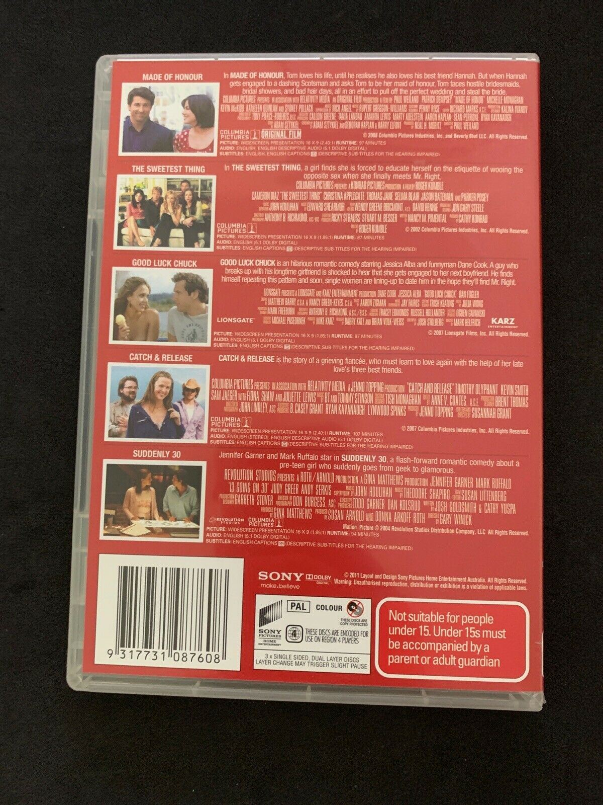 5 Movie Dvd Pack : Catch And Release, Good Luck Chuck, Made Of Honour