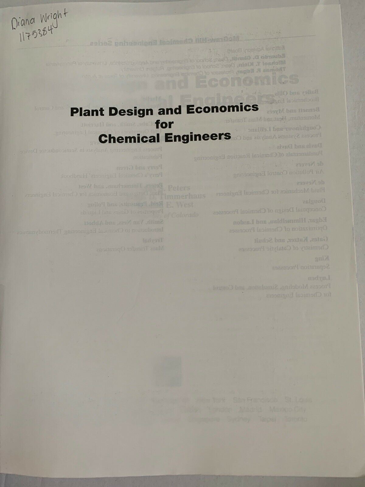 Plant Design and Economics for Chemical Engineer 5th Edition Max S. Peters