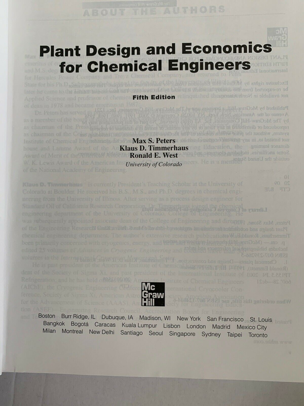 Plant Design and Economics for Chemical Engineer 5th Edition Max S. Peters