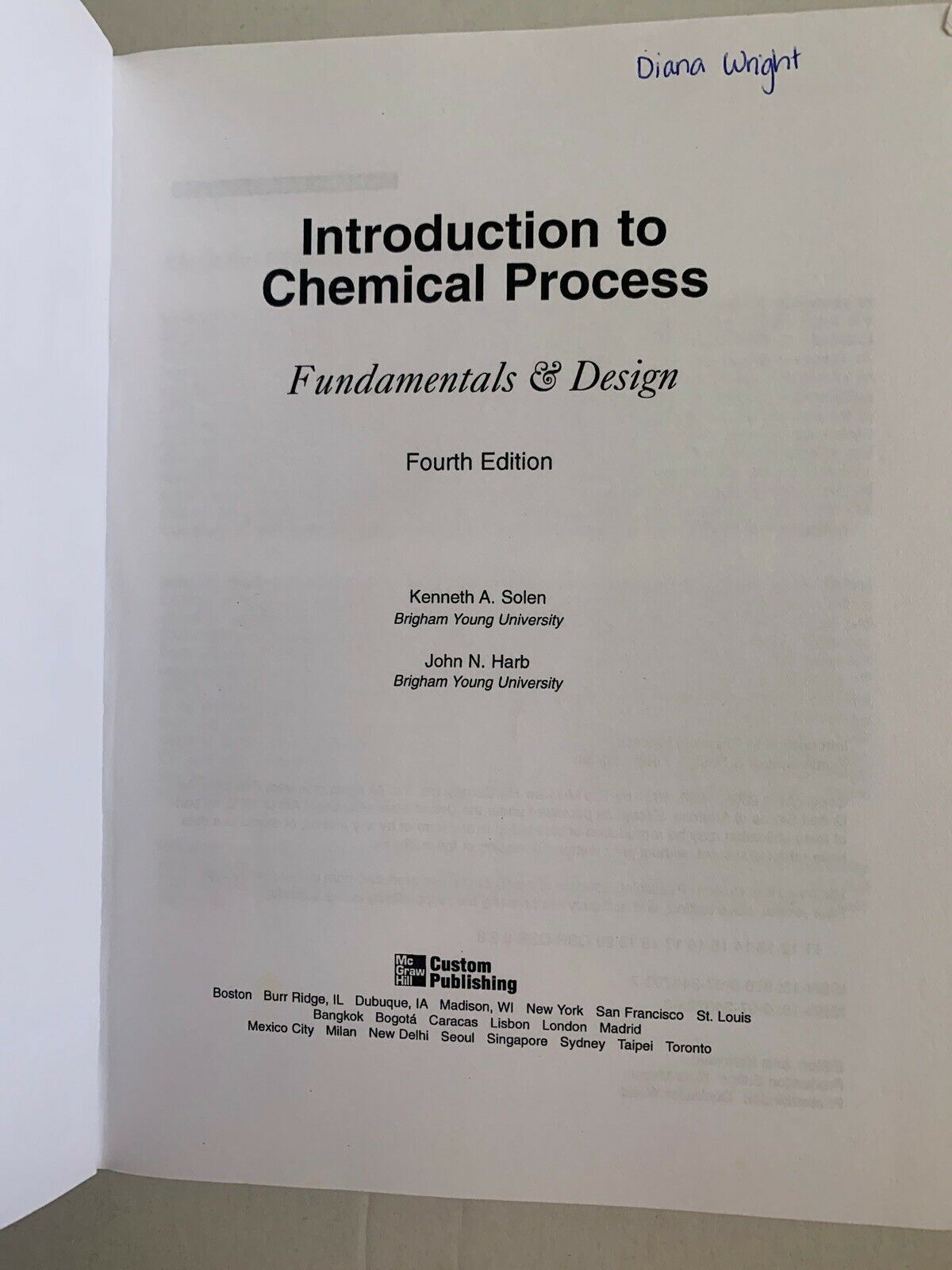 Introduction to Chemical Process: Fundamentals and Design by John N. Harb, Solen